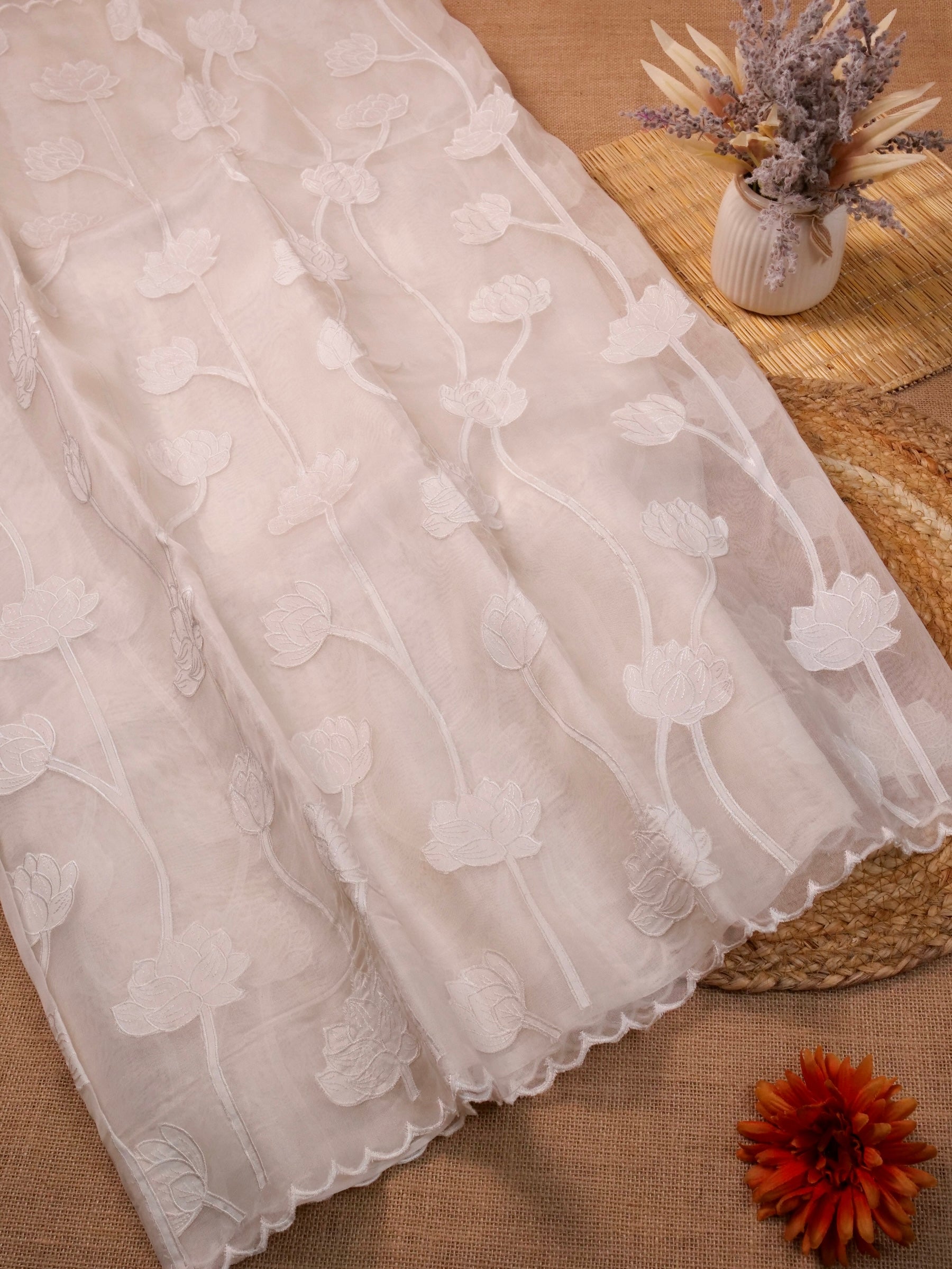 Handwoven White Banarasi Organza Silk Saree
