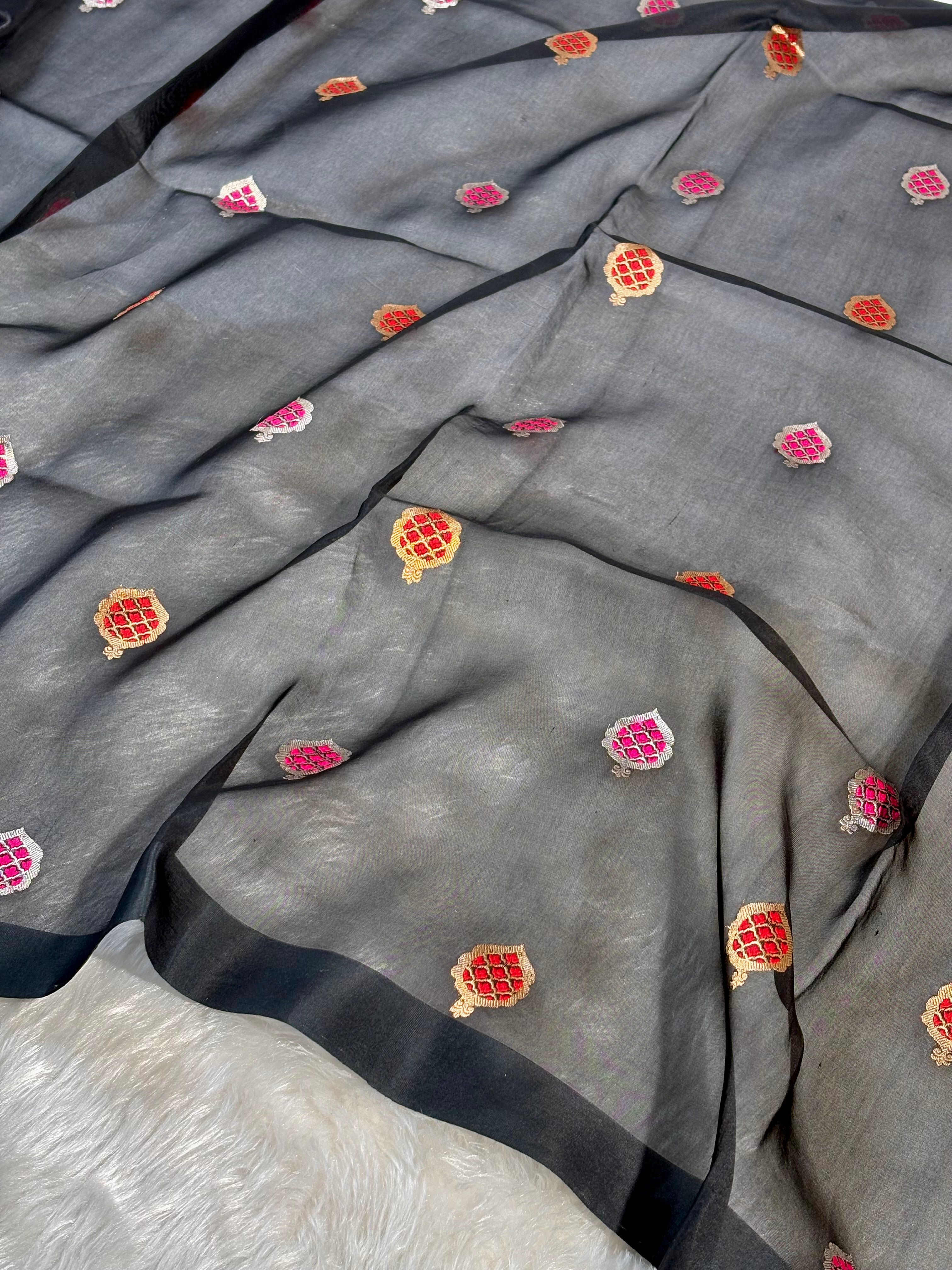 Pure Kora Organza Alfi Meena Handloom Banarasi Saree