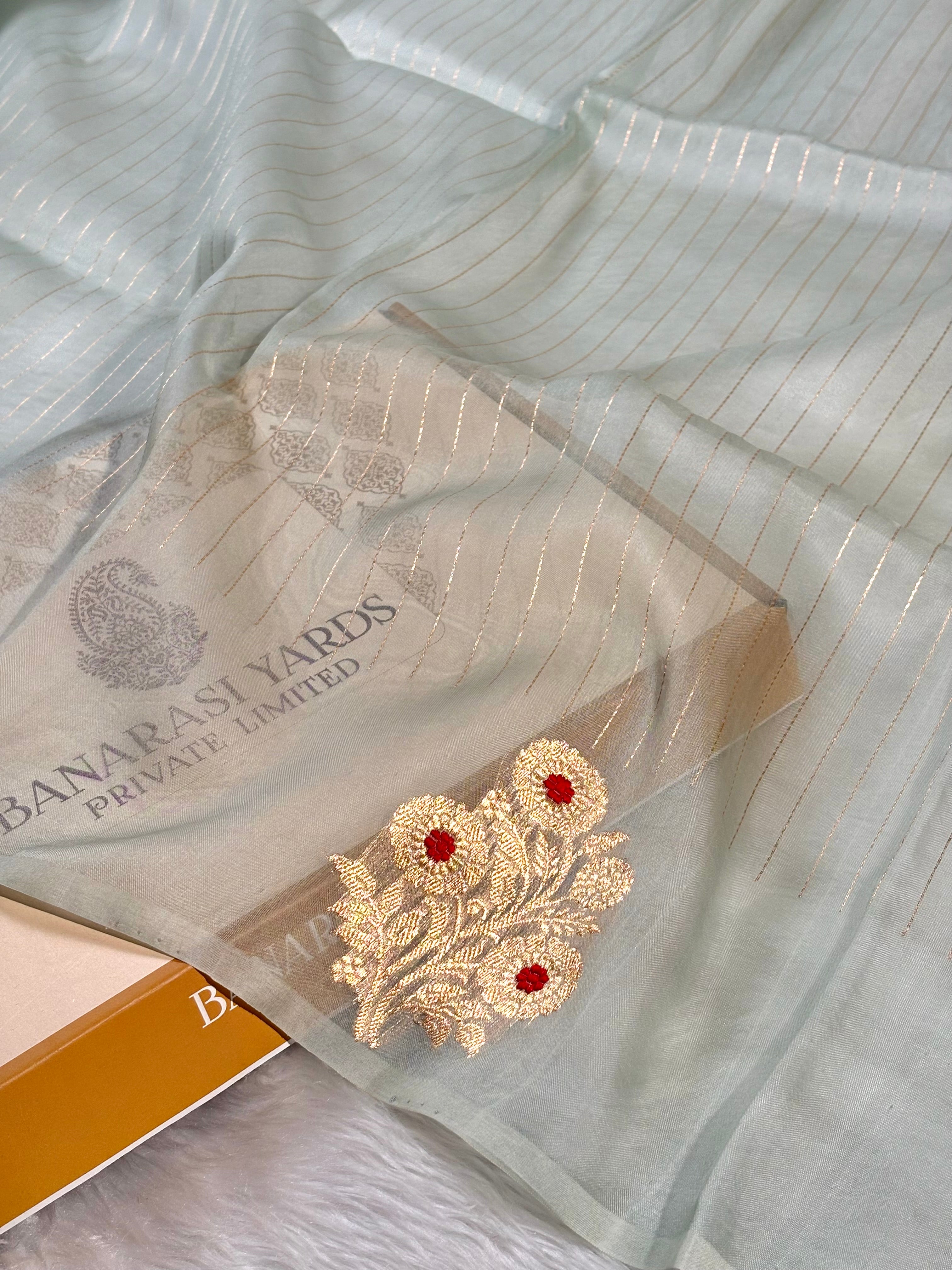 Pure Kora Organza Meena Handloom Banarasi Saree