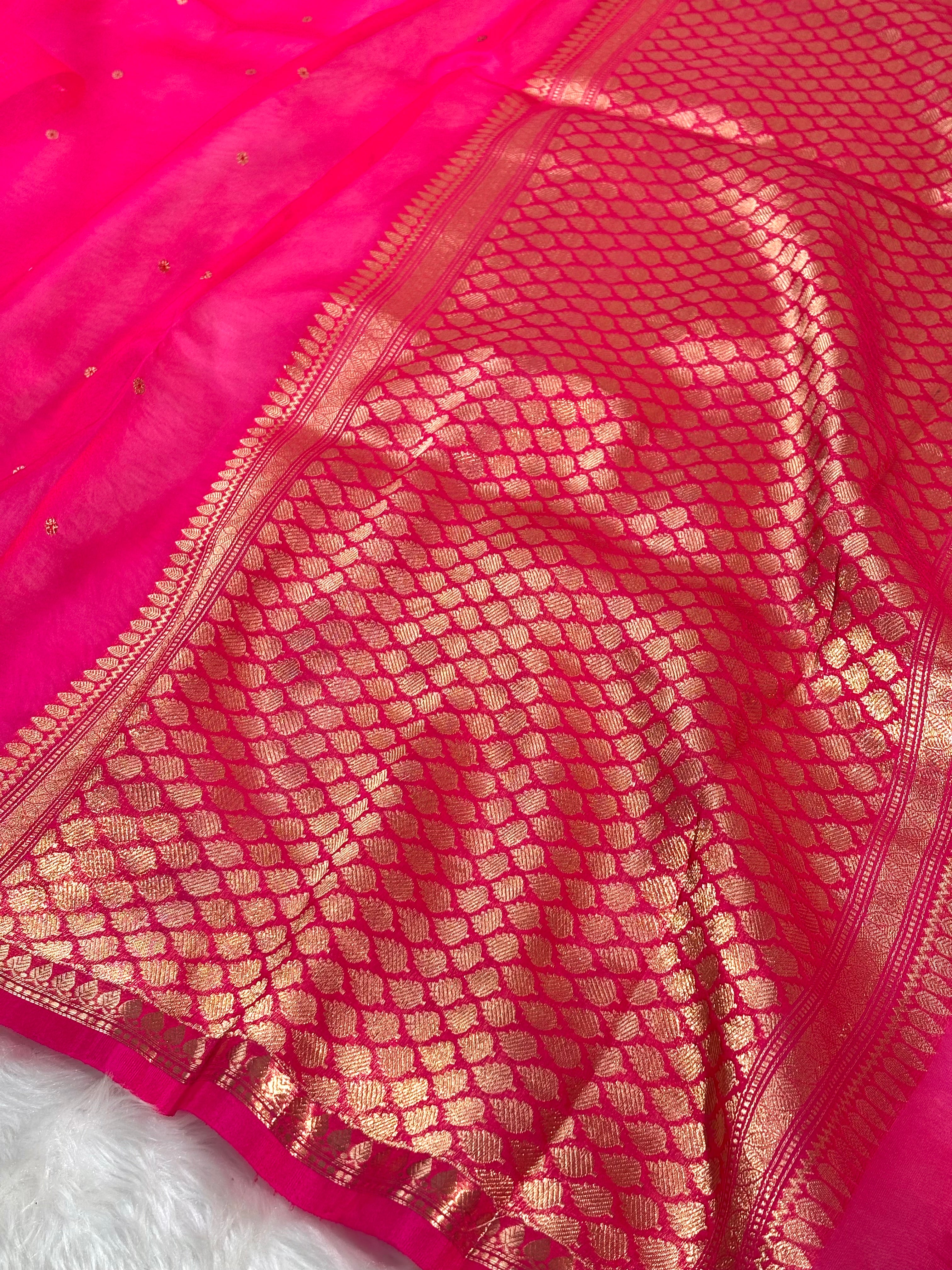Pure Kora Organza Meena Handloom Banarasi Saree
