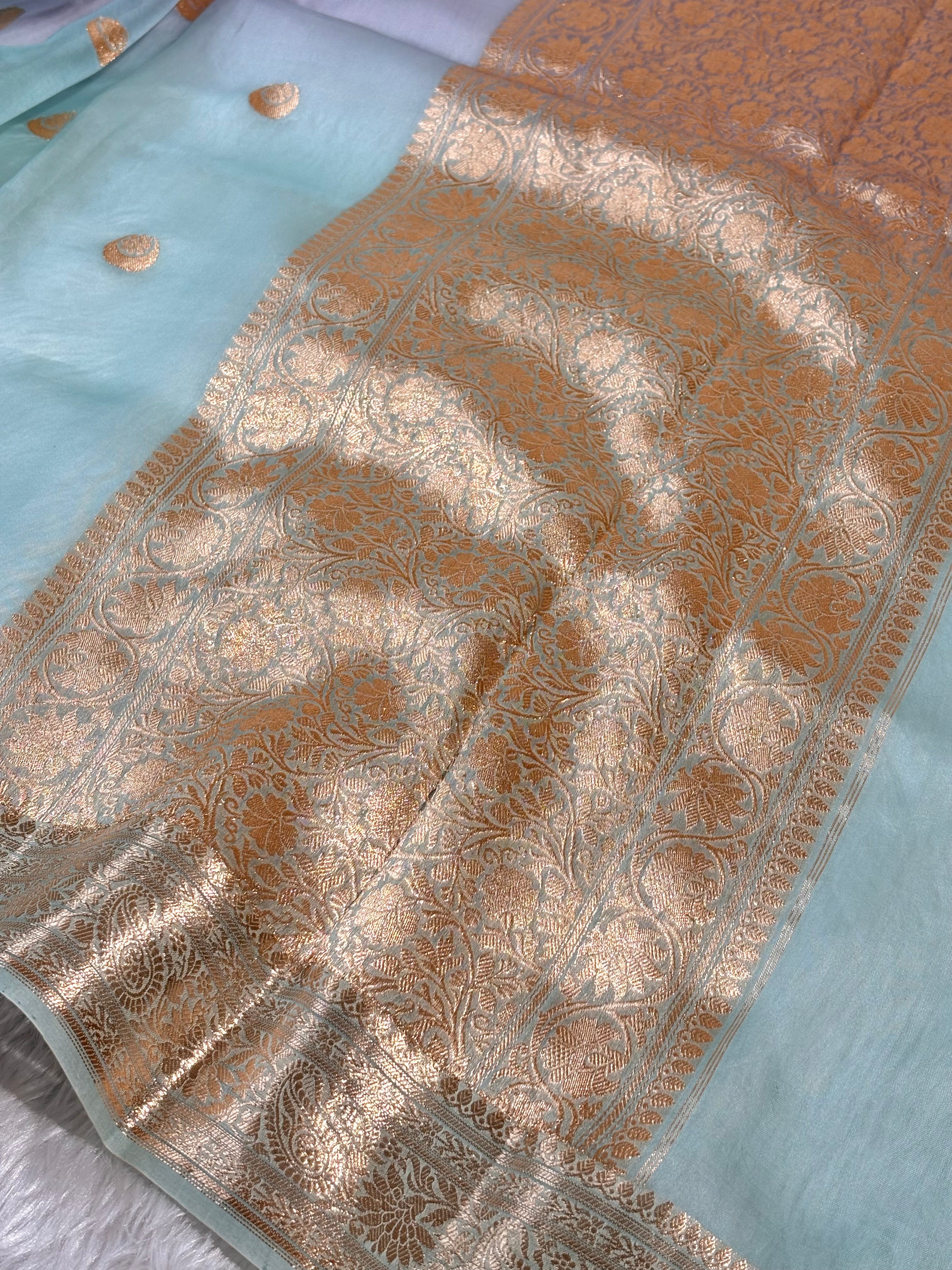 Pure Kora Organza Ombre Handloom Banarasi Saree