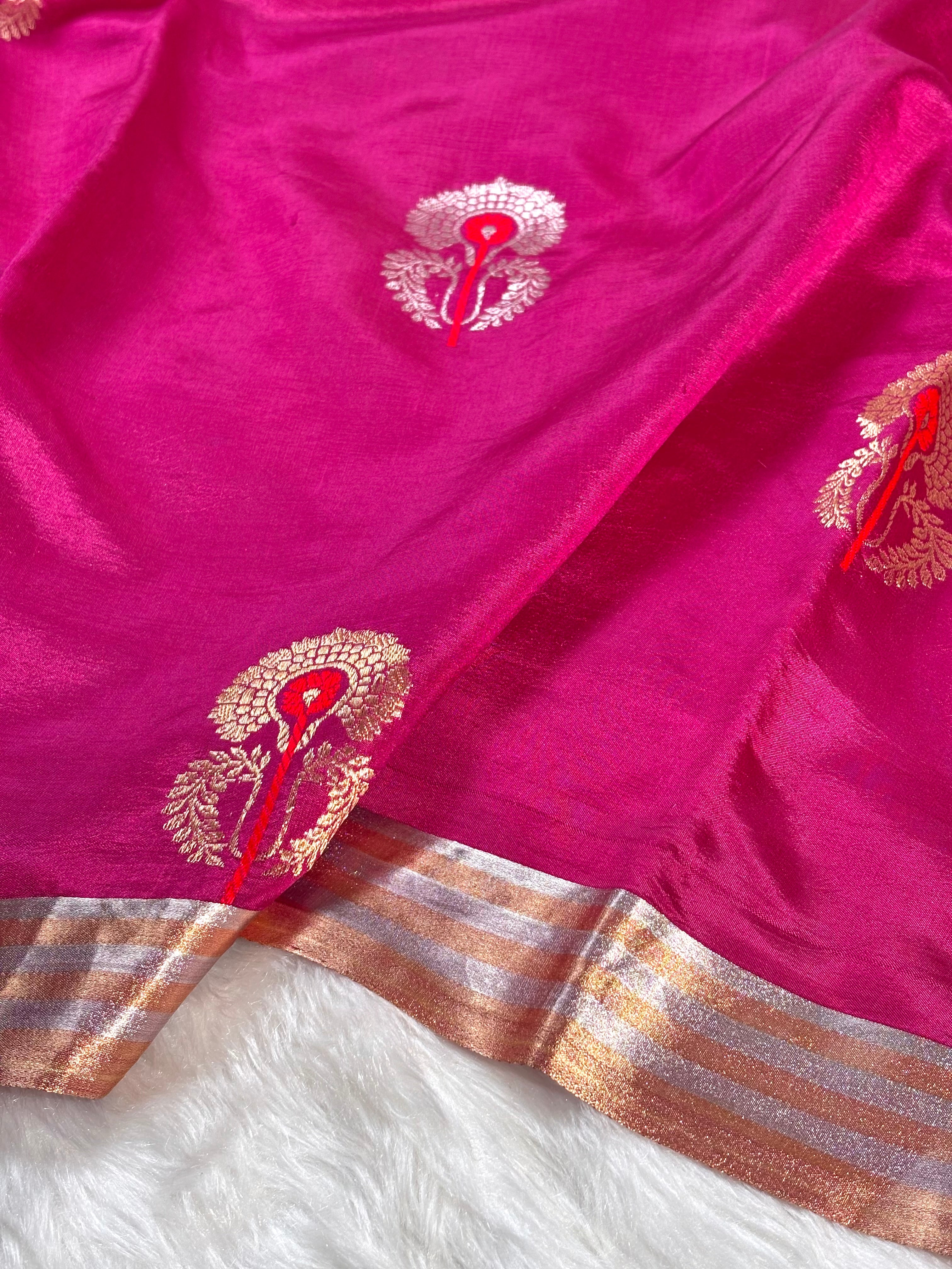 Pure Katan Alfi Meena Handloom Banarasi Saree