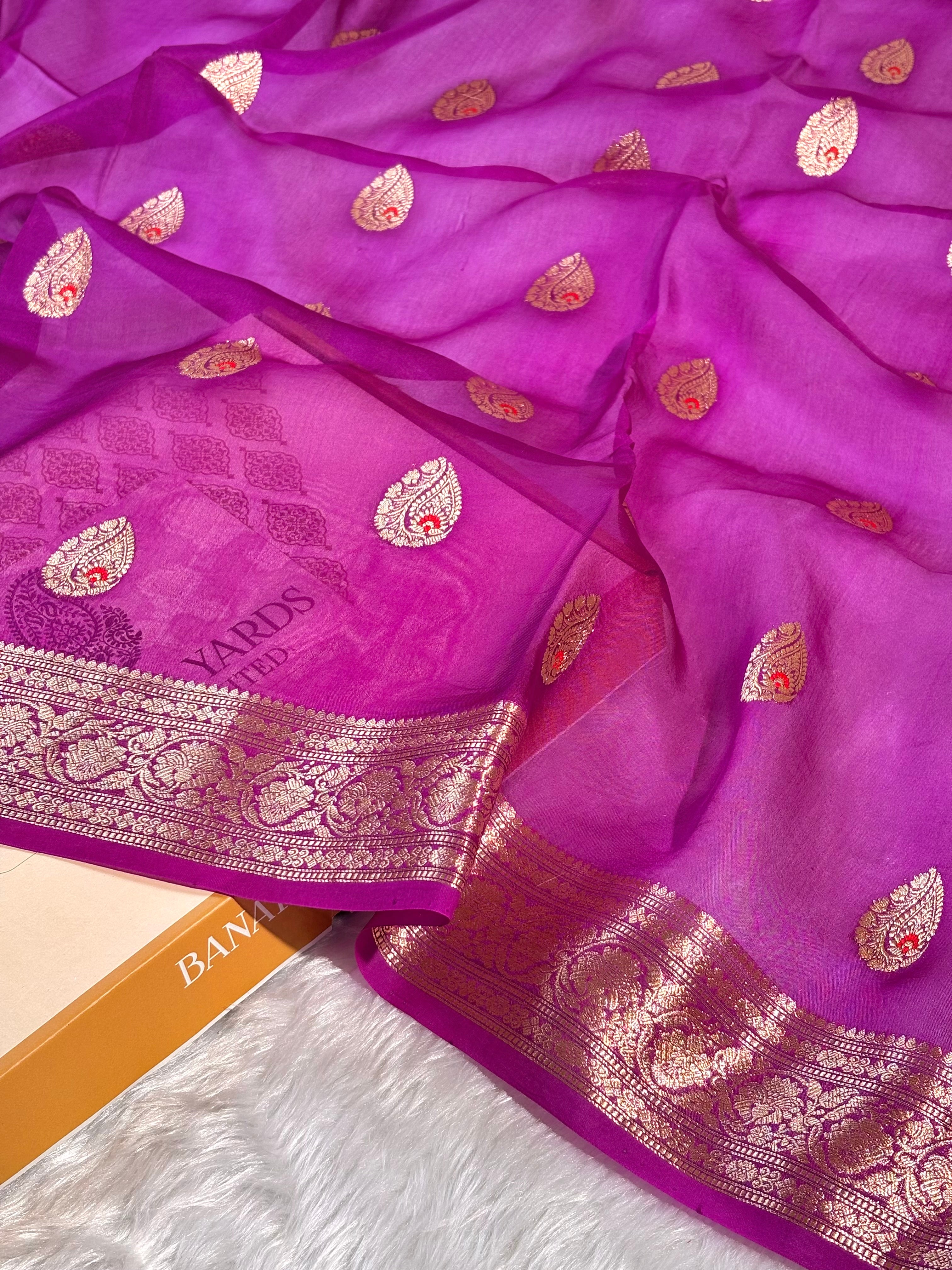 Pure Kora Organza Meena Handloom Banarasi Saree