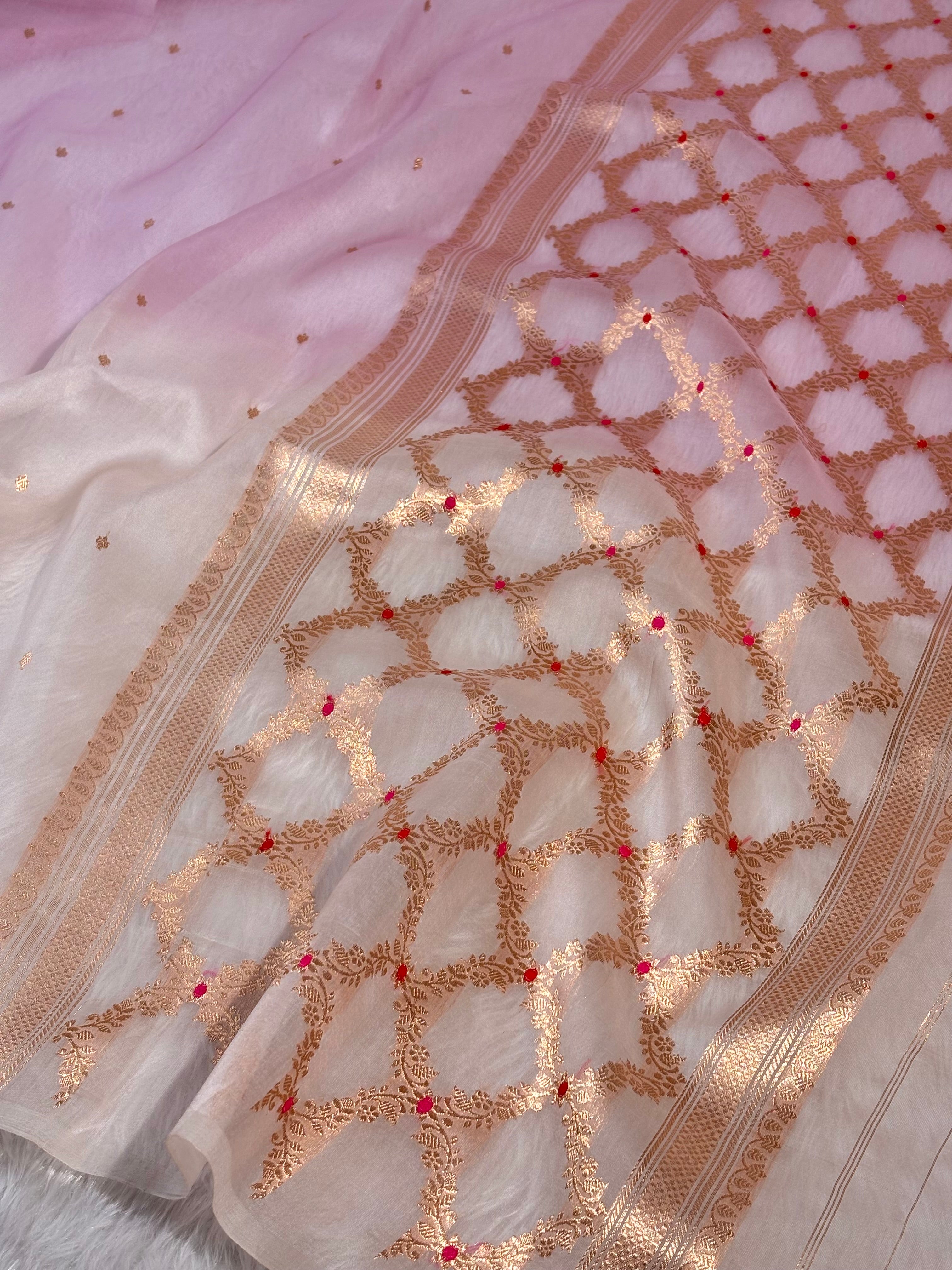 Pure Kora Organza Ombre Handloom Banarasi Saree