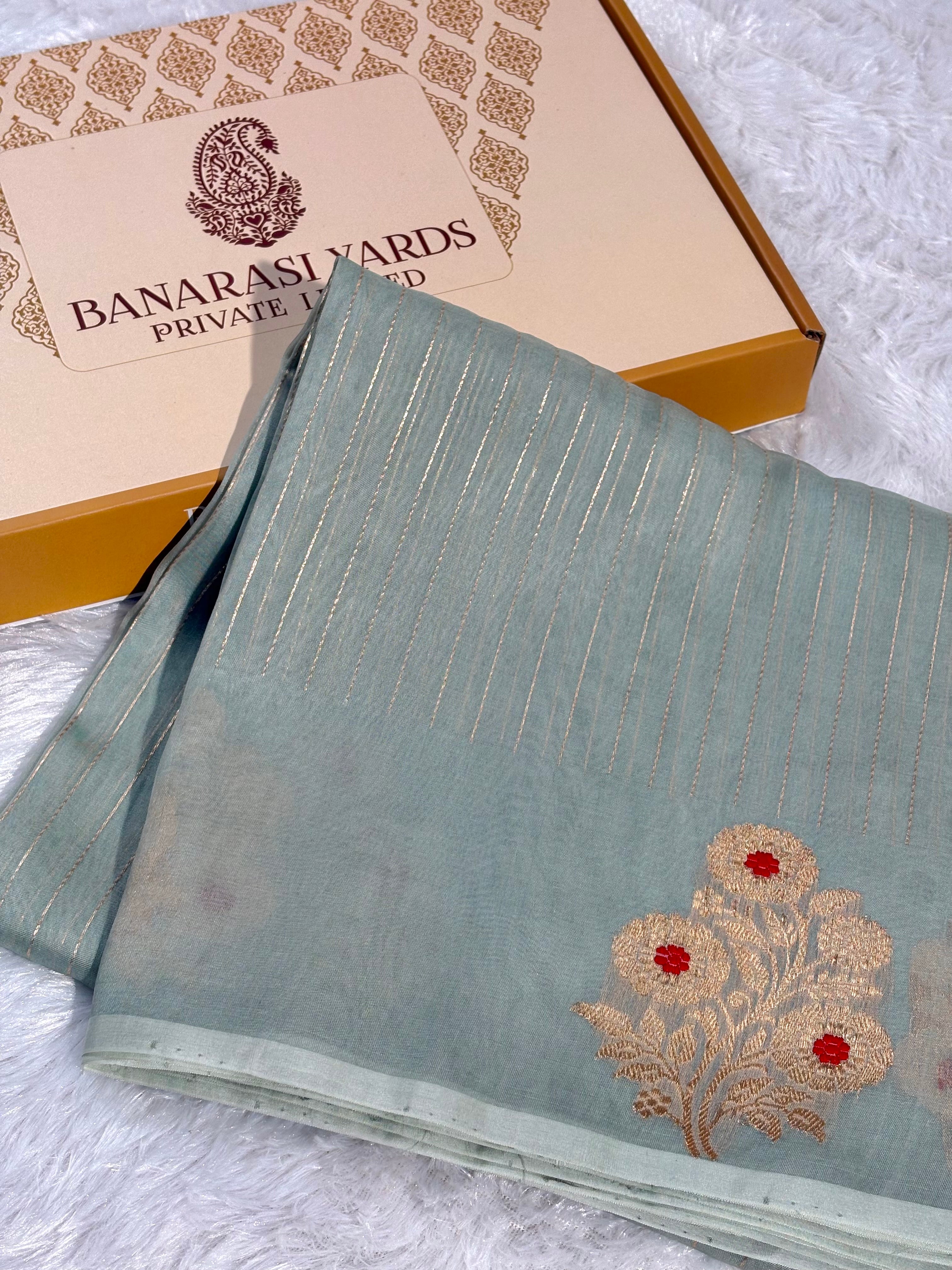 Pure Kora Organza Meena Handloom Banarasi Saree