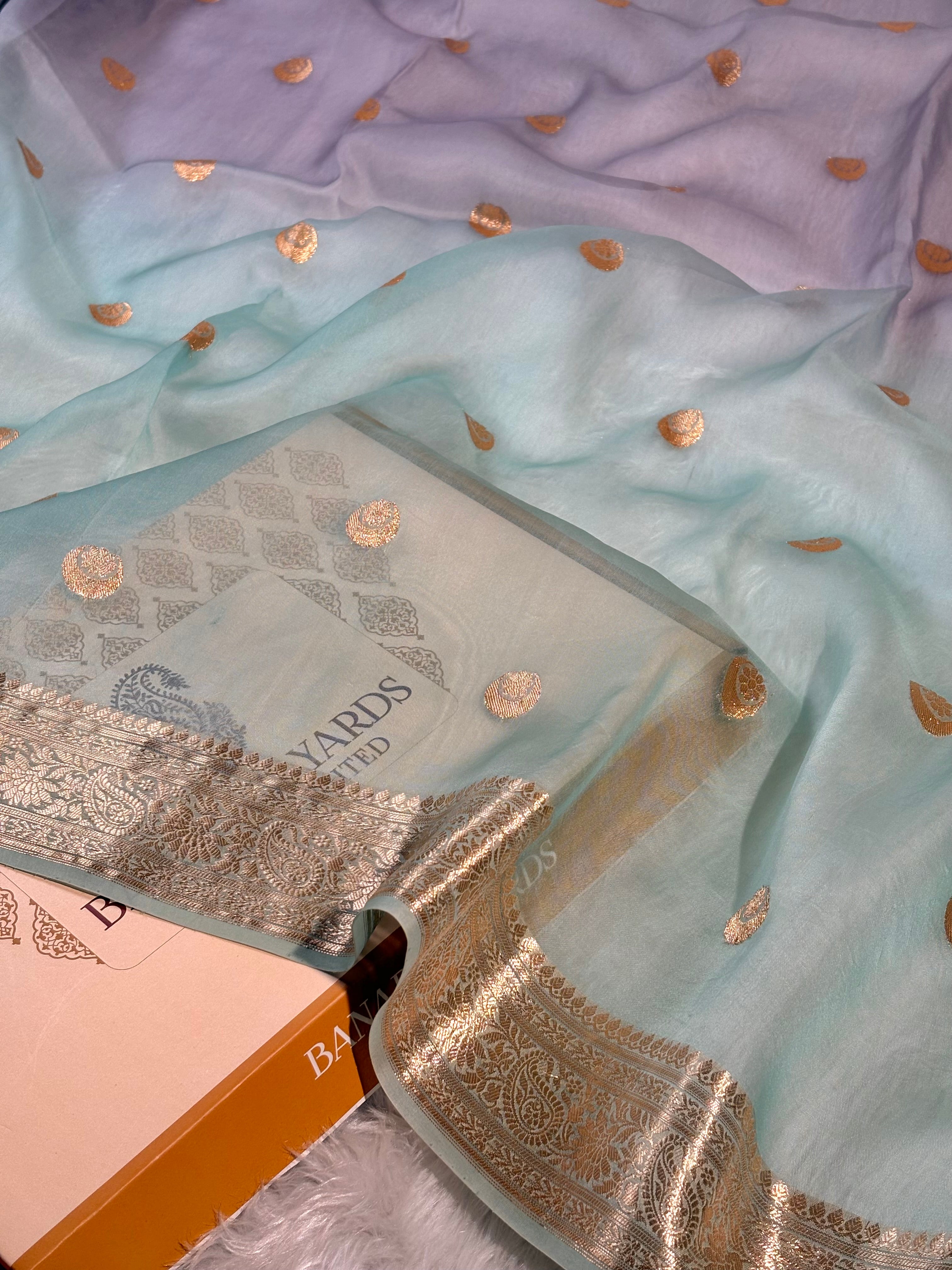 Pure Kora Organza Ombre Handloom Banarasi Saree