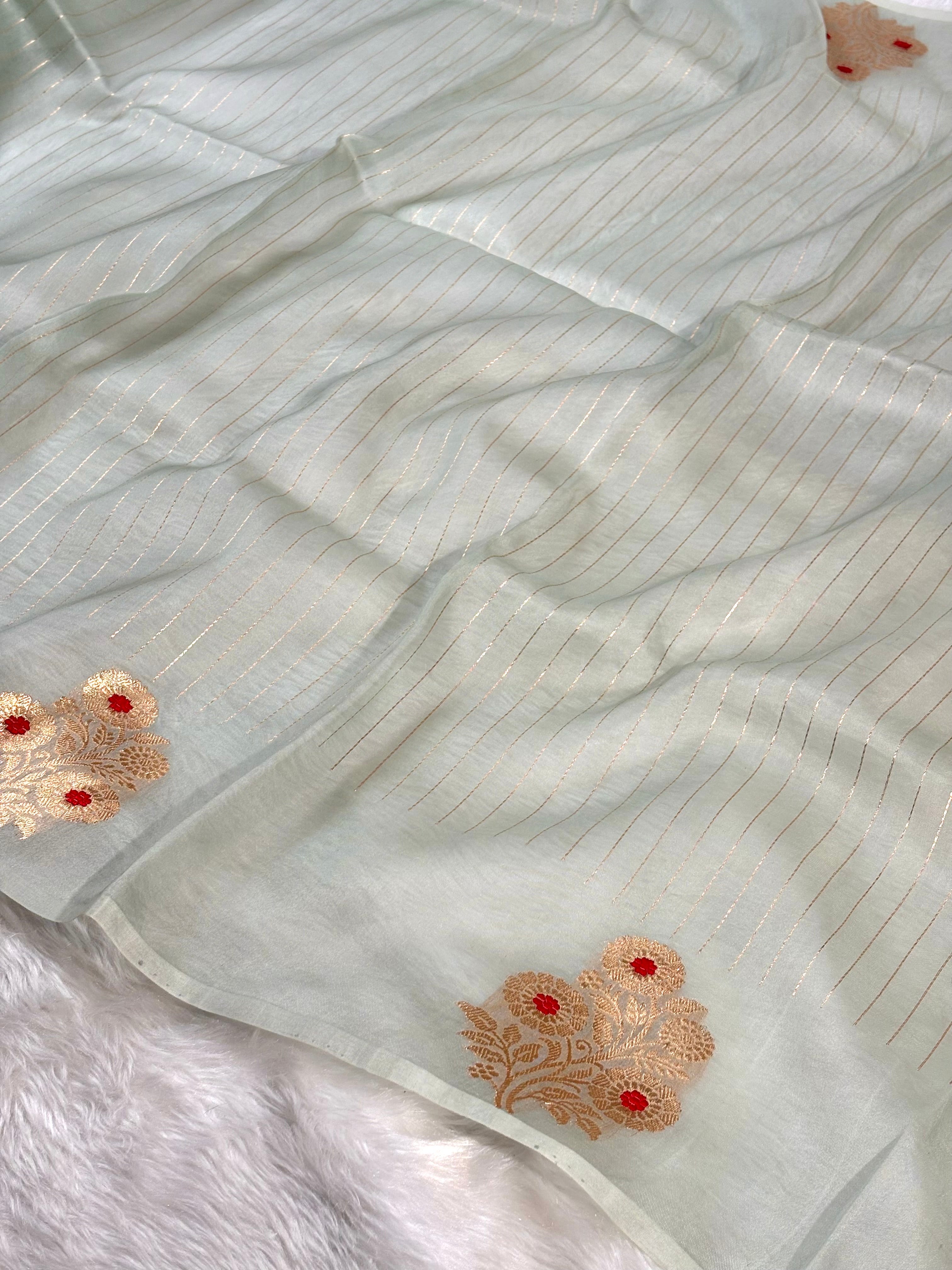 Pure Kora Organza Meena Handloom Banarasi Saree