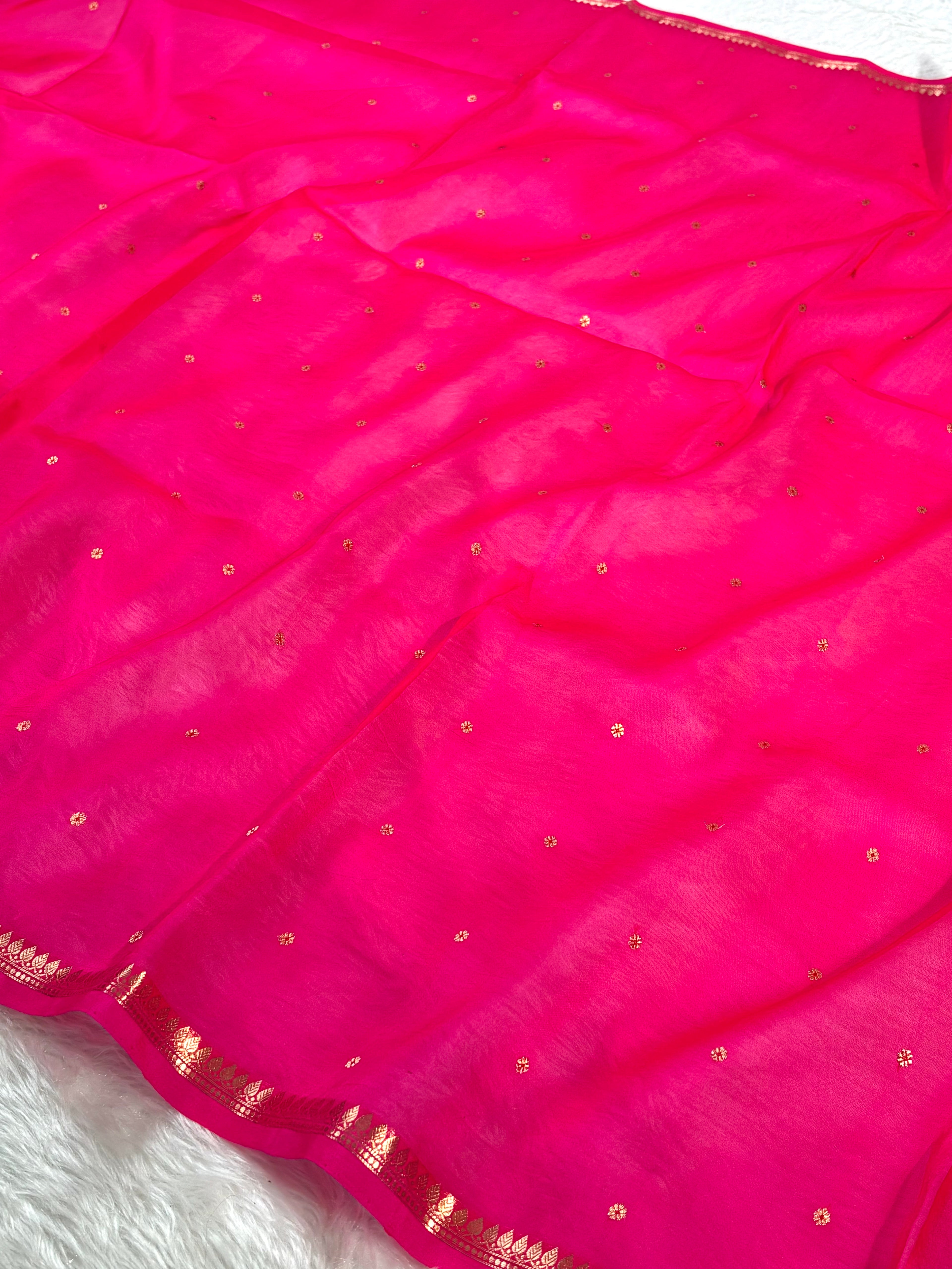 Pure Kora Organza Meena Handloom Banarasi Saree