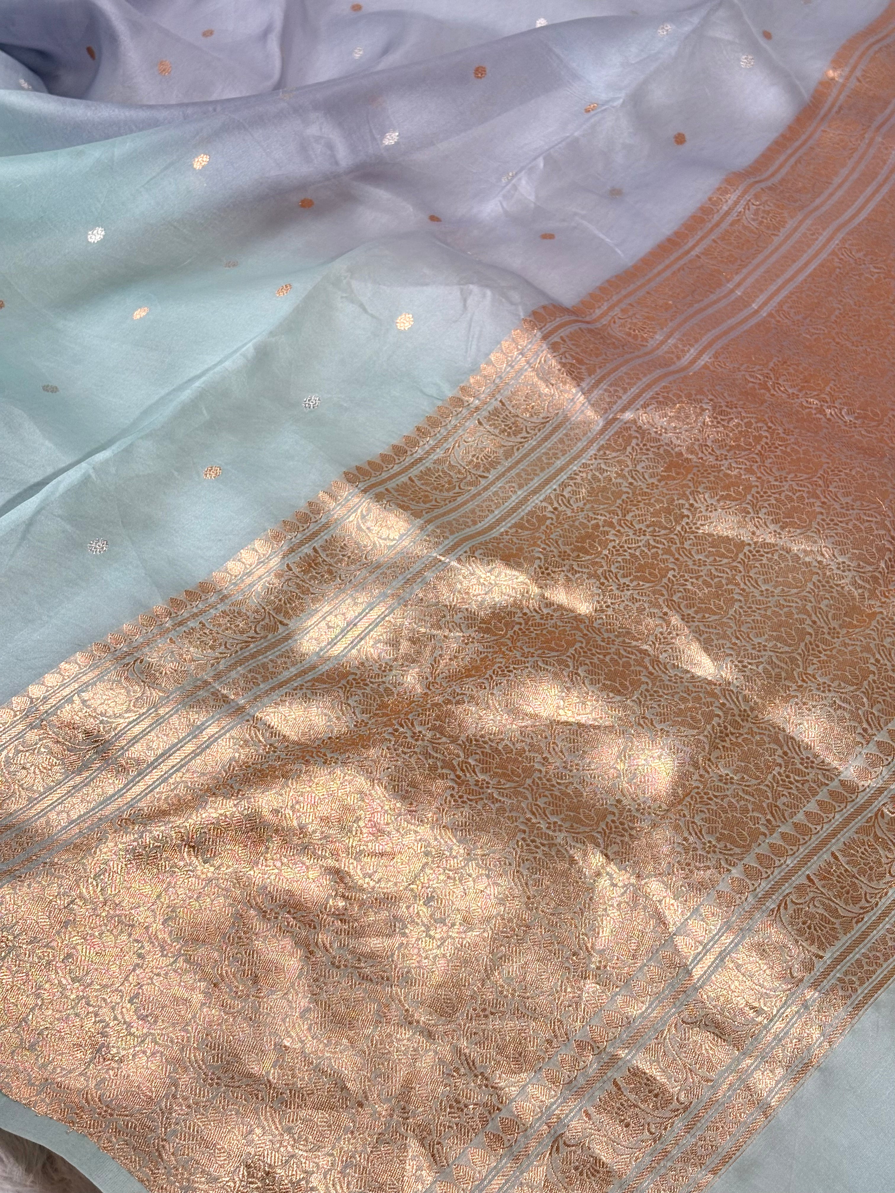 Pure Kora Organza Ombre Handloom Banarasi Saree
