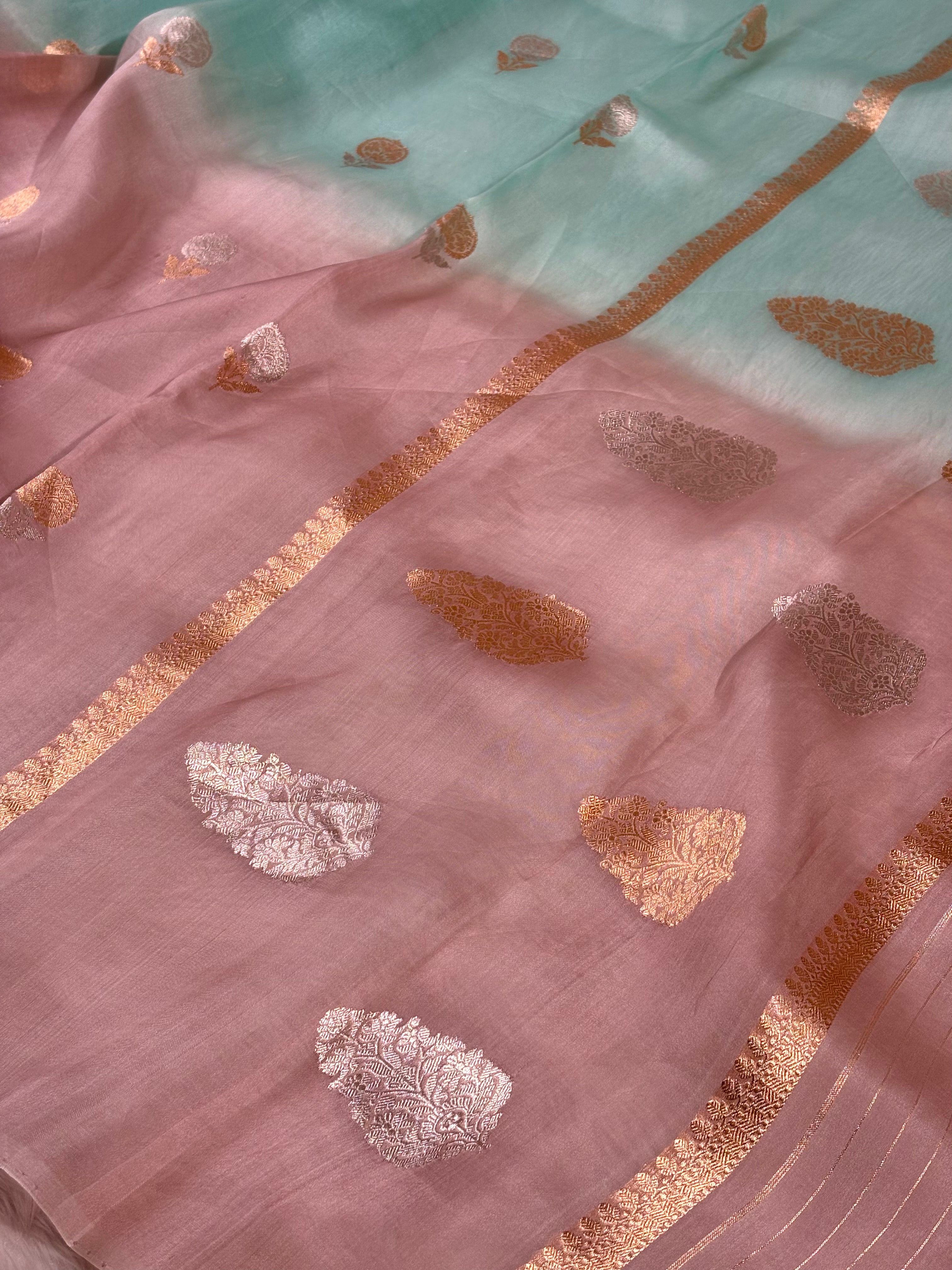 Pure kora Organza Ombre Handloom Banarasi Saree