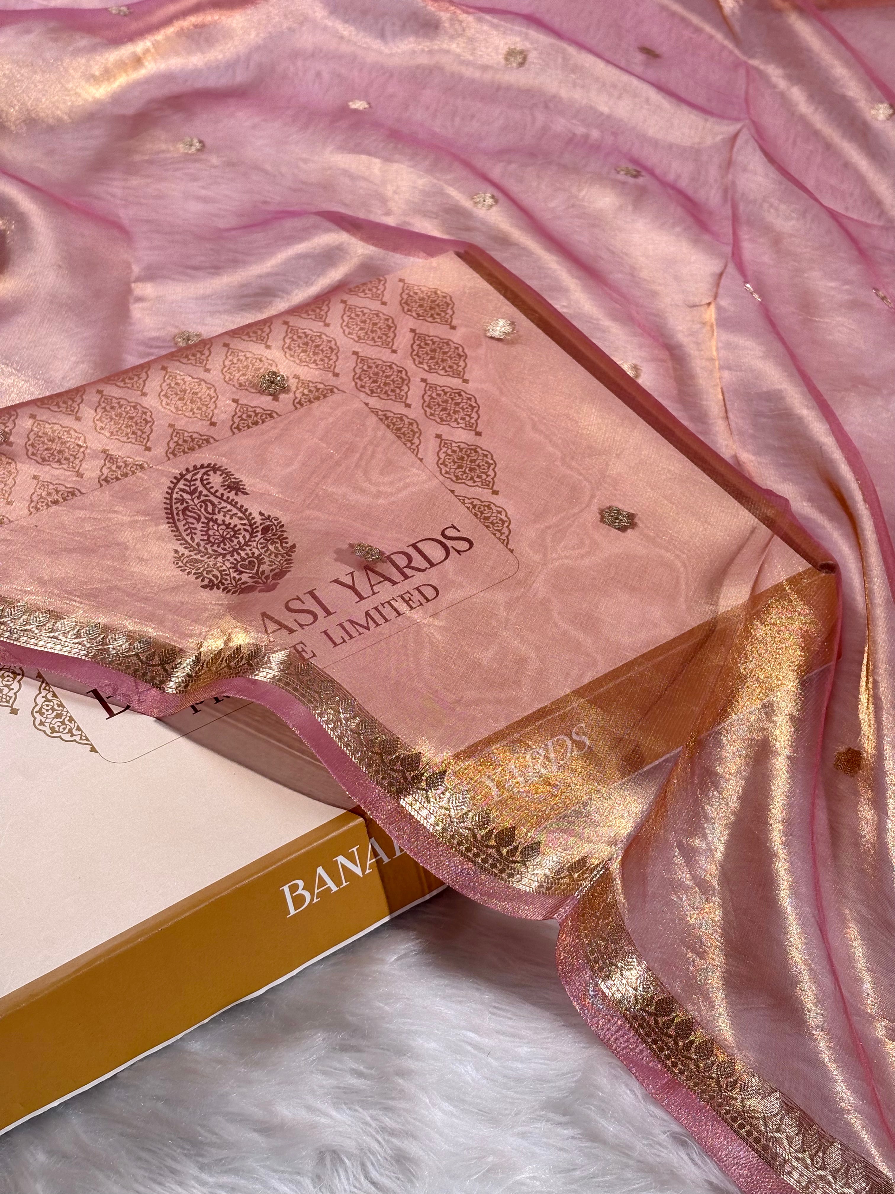 Pure Tishu Silk Banarasi Saree — woven on traditional looms in Varanasi using finest tussar silk