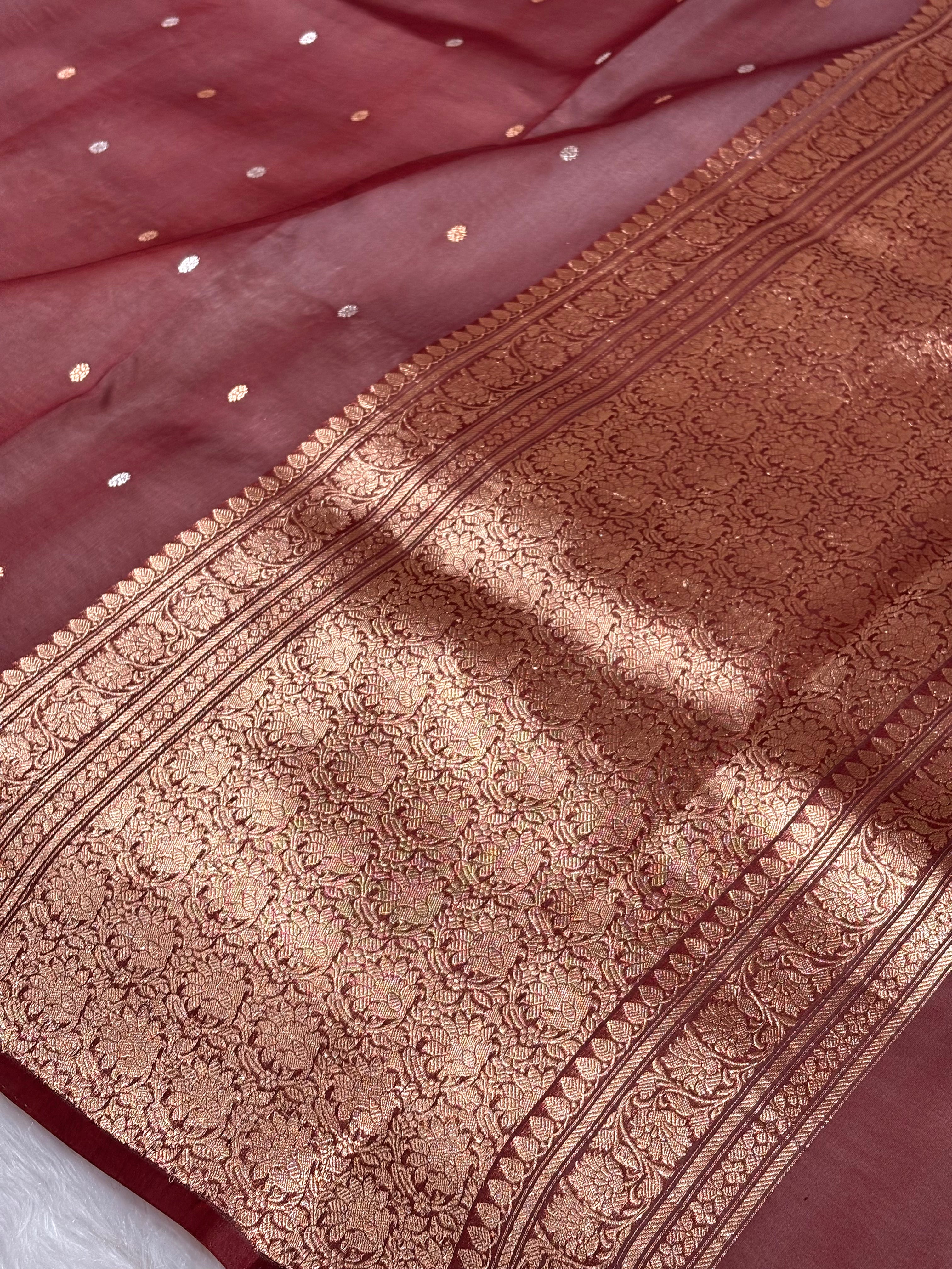 Pure Kora Organza Alfi Handloom Banarasi Saree