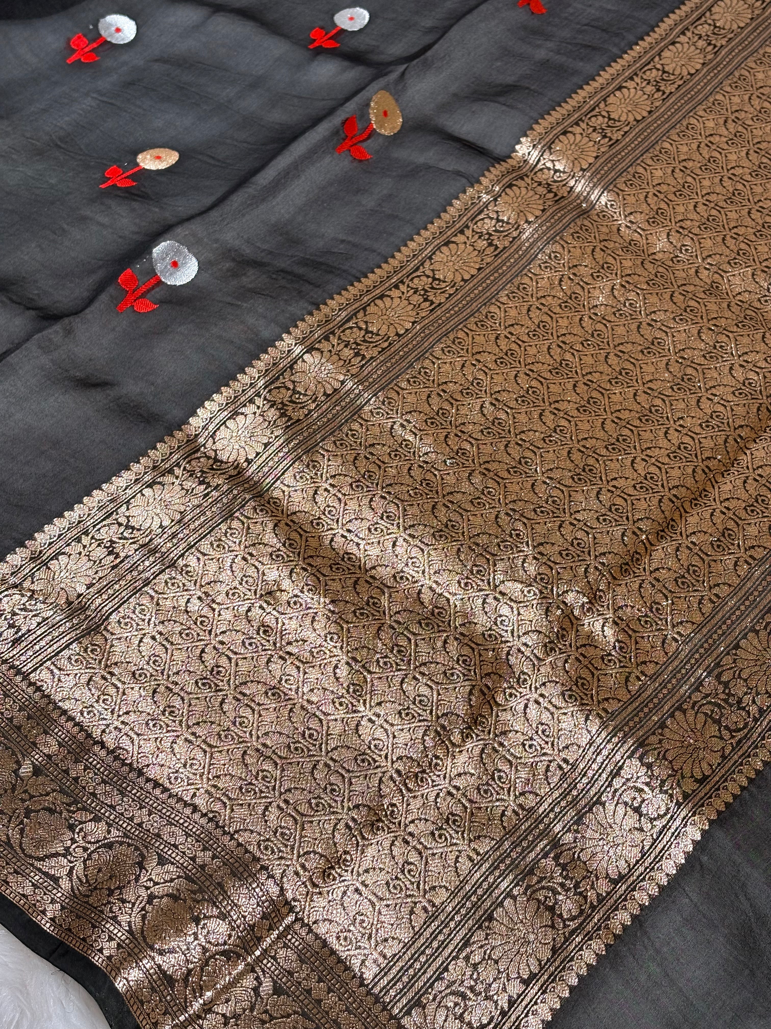 Pure Kora Organza Alfi Handloom Banarasi Saree