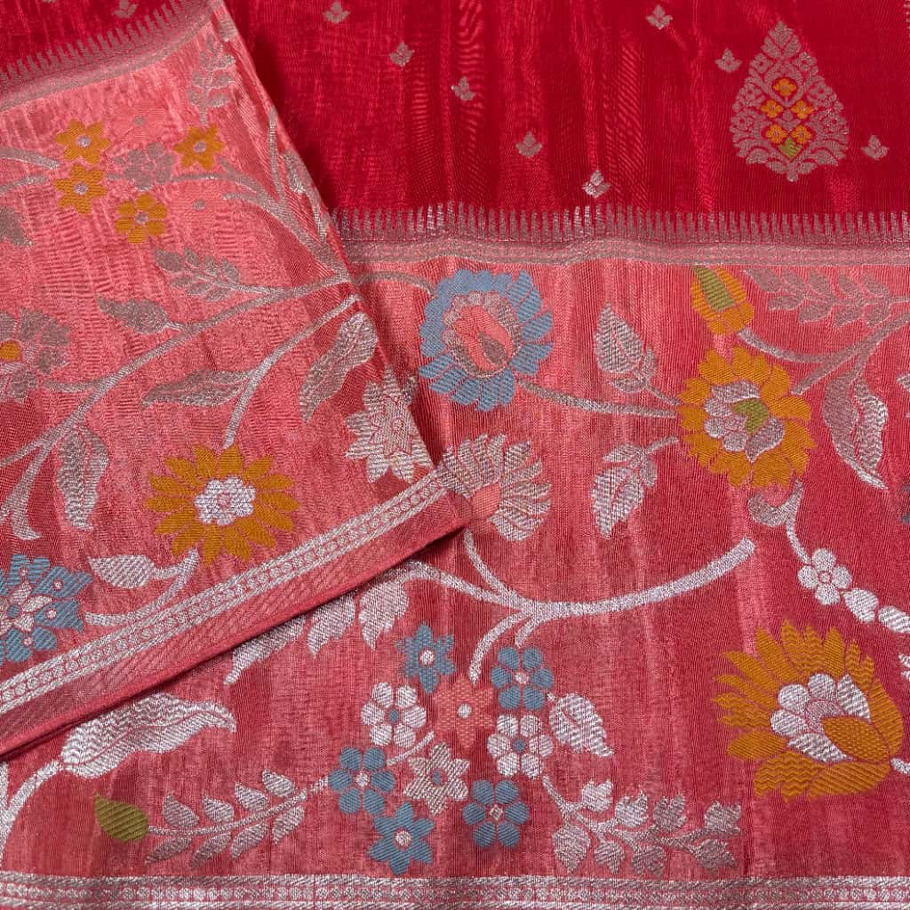 Red Banarasi Mashru Satin Silk Saree