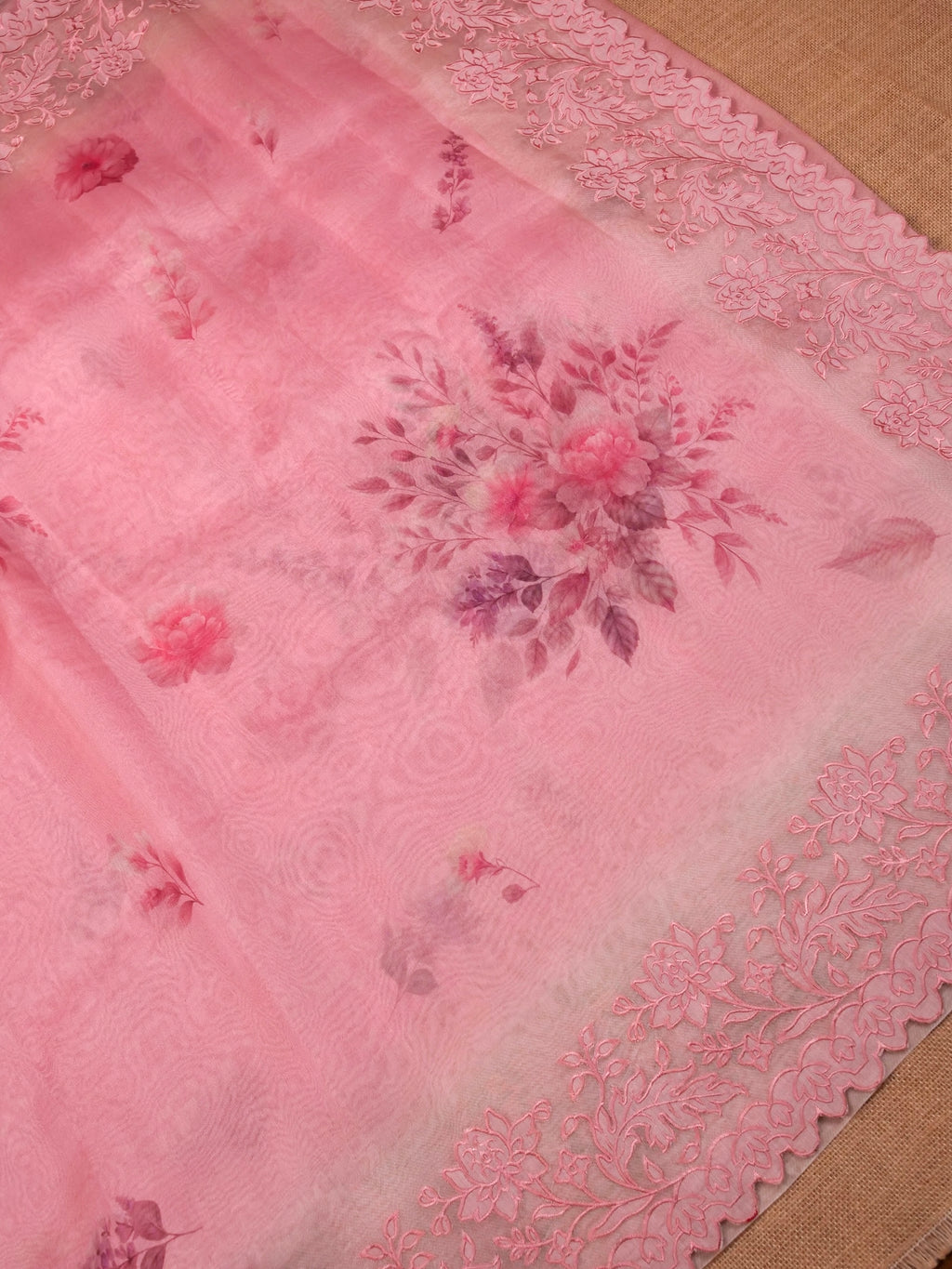 Handwoven Baby Pink Banarasi Organza Silk Saree