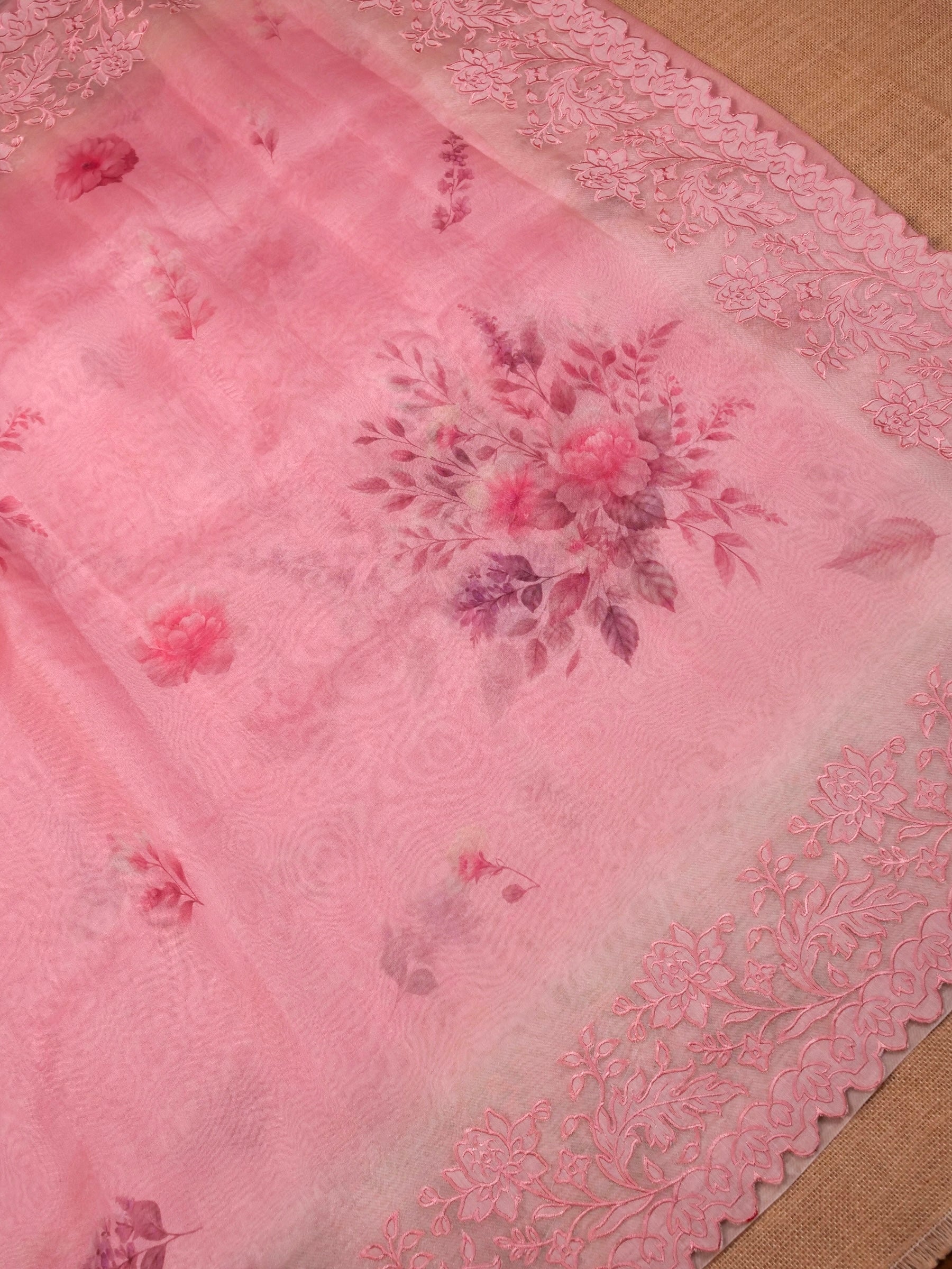 Handwoven Baby Pink Banarasi Organza Silk Saree