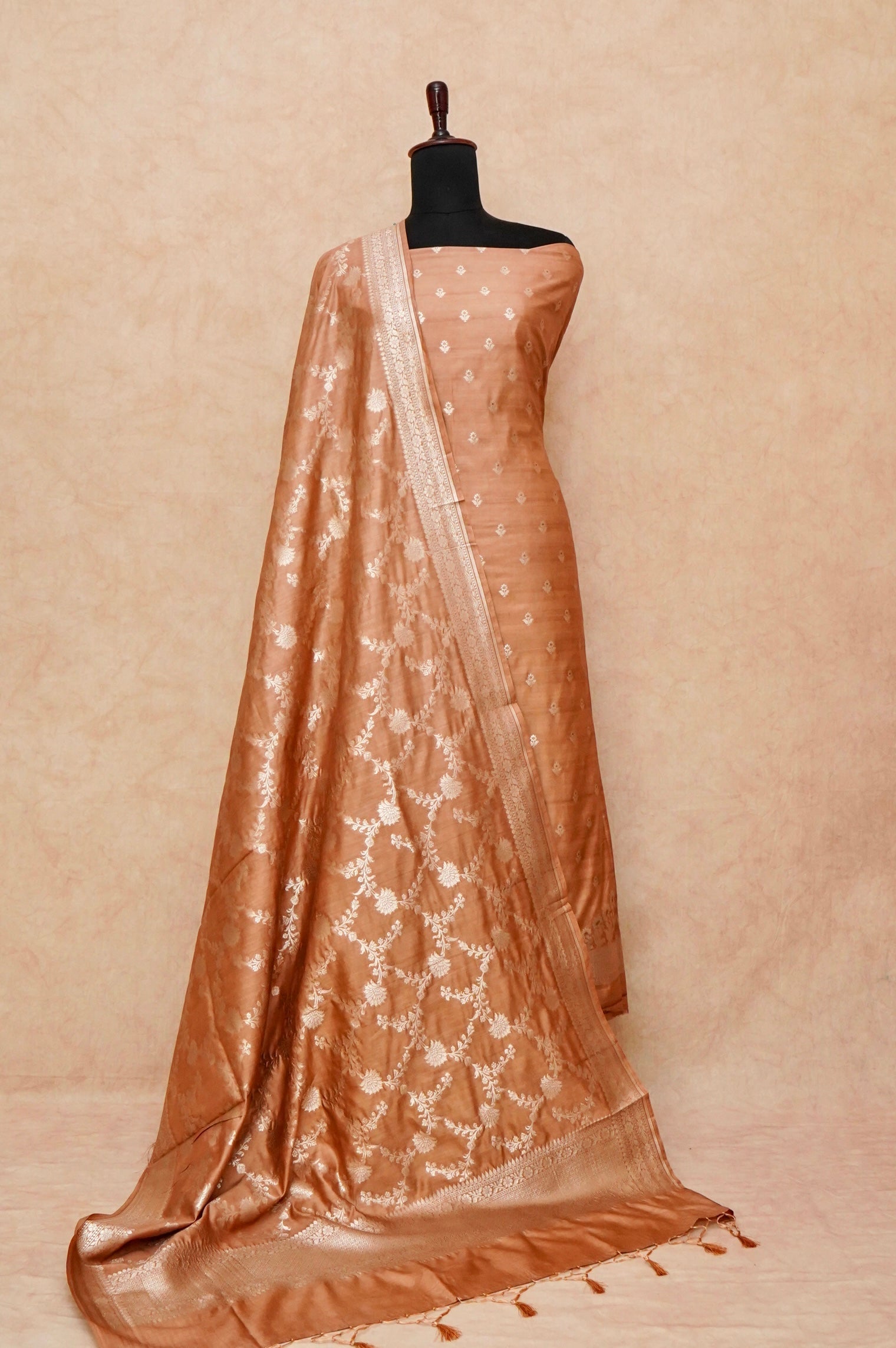 Handwoven Copper Brown Banarasi Chiniya Silk Suit