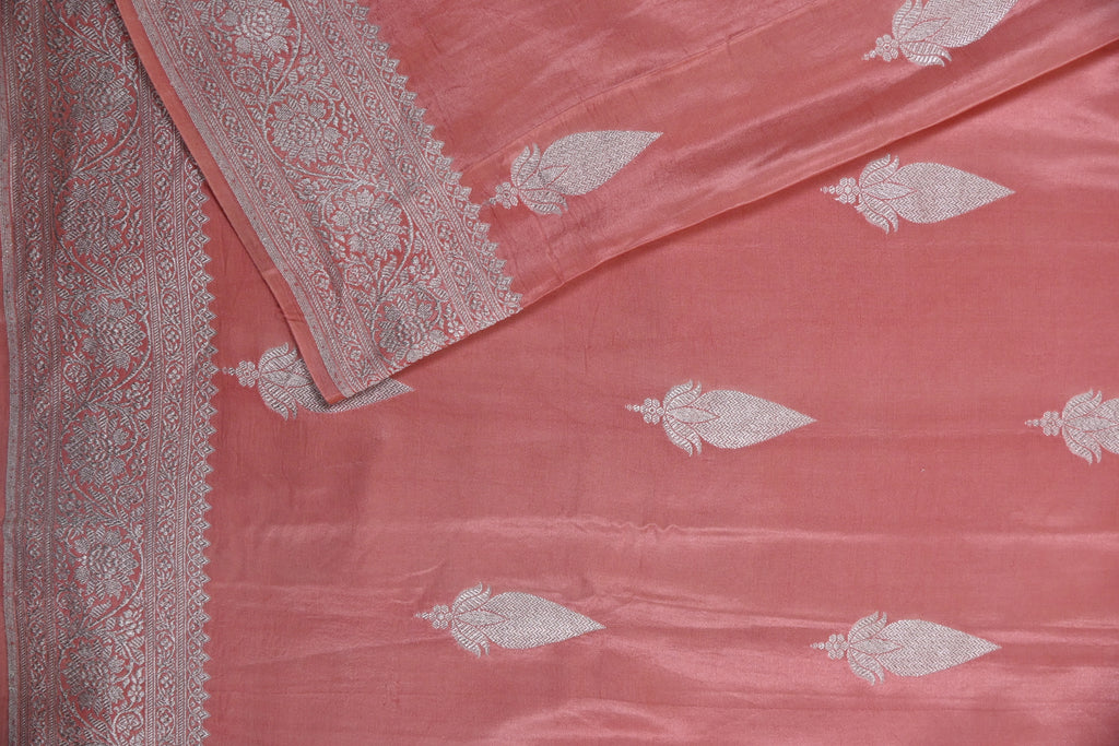 Dusty Pink Pure Banarasi Satin Mashru Silk Saree