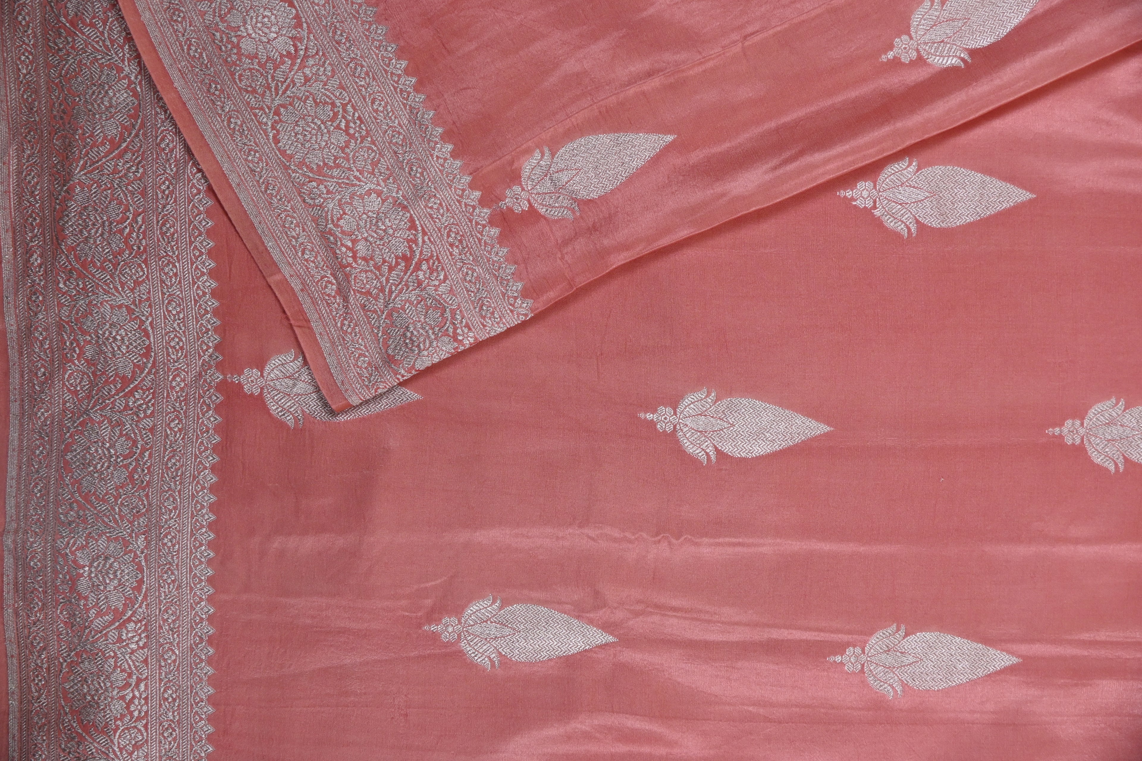 Dusty Pink Pure Banarasi Satin Mashru Silk Saree