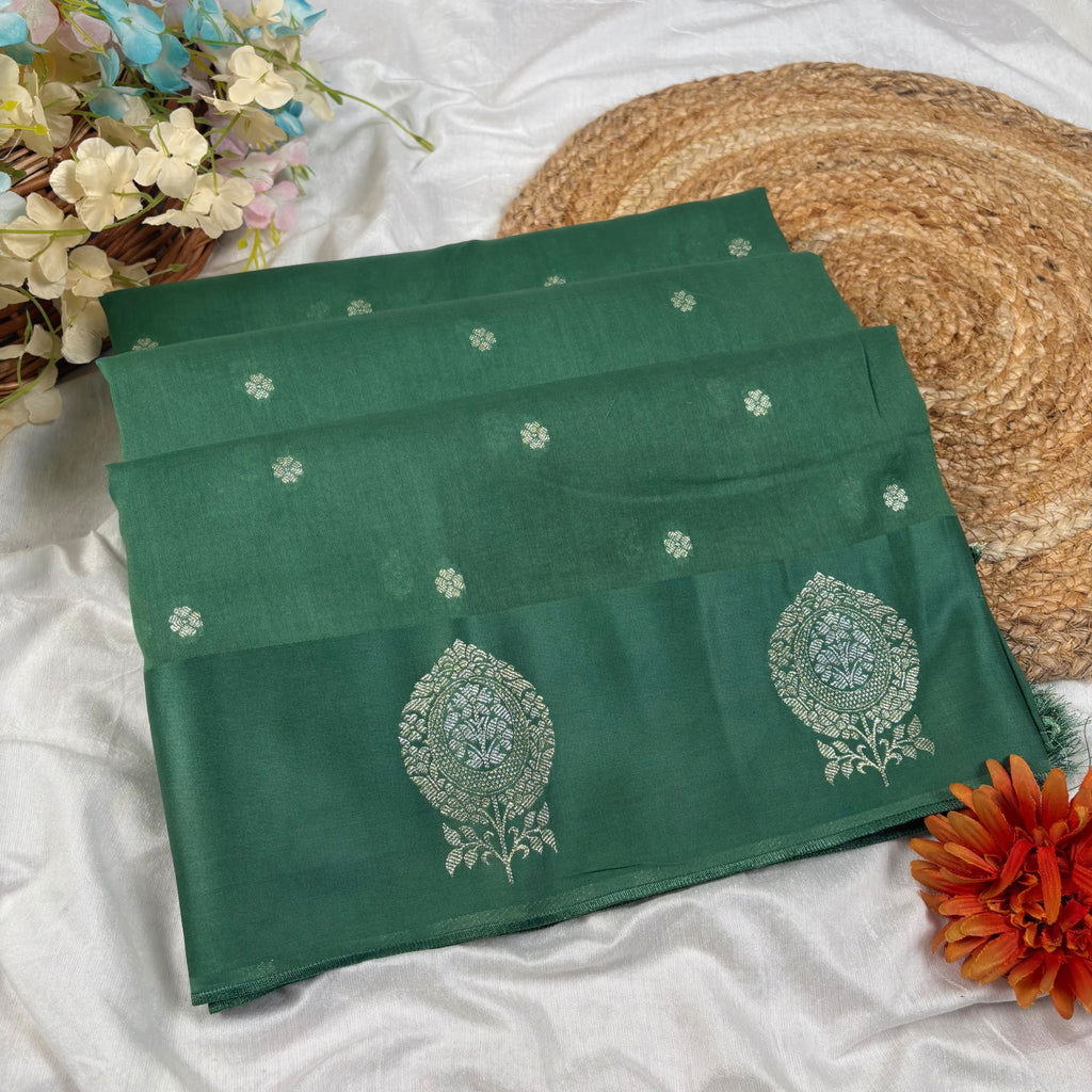 Olive Green Banarasi Mashru Silk Saree