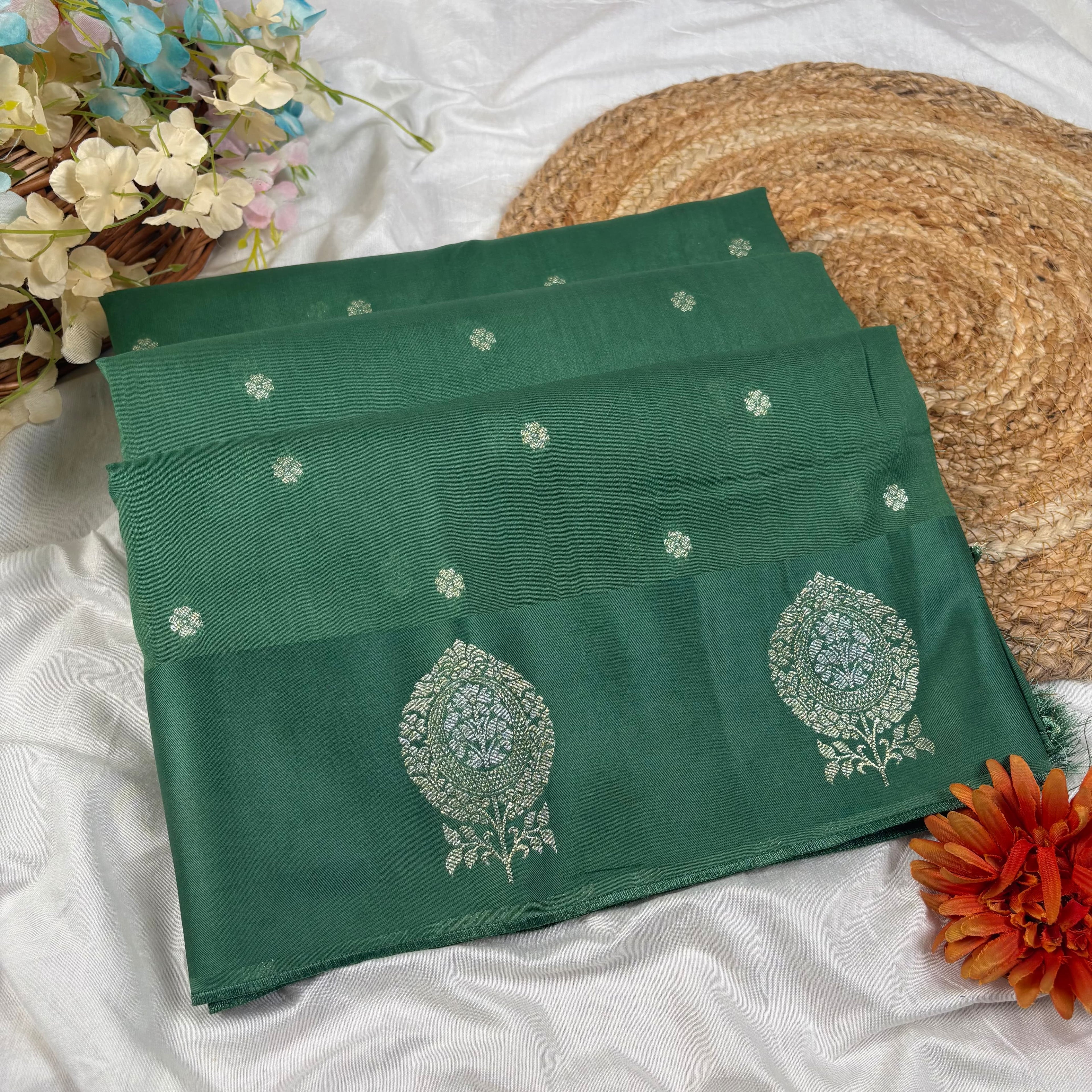 Olive Green Banarasi Mashru Silk Saree