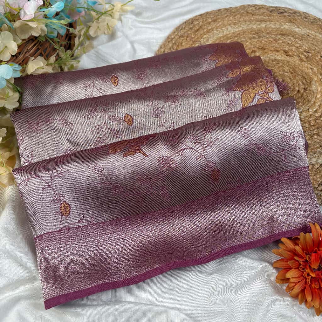 Maroon Banarasi Katan Tissue Alfi Silk Saree