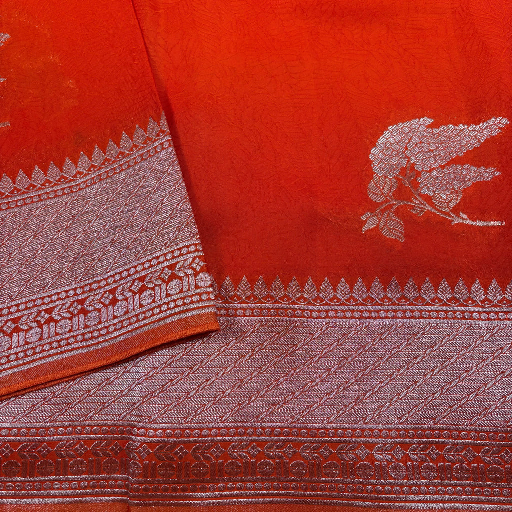 Orange Banarasi Mashru Tanchui Silk Saree