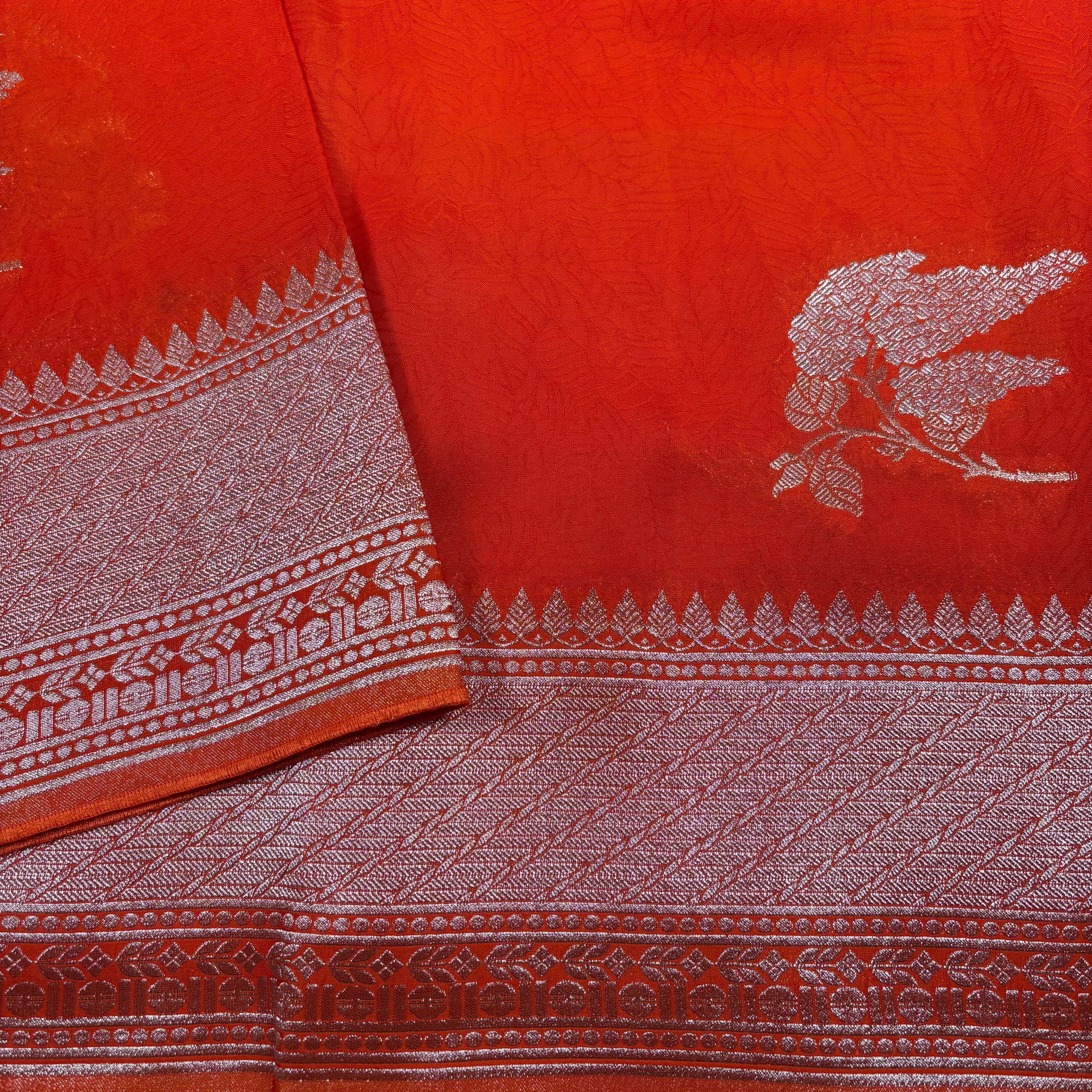 Orange Banarasi Mashru Tanchui Silk Saree