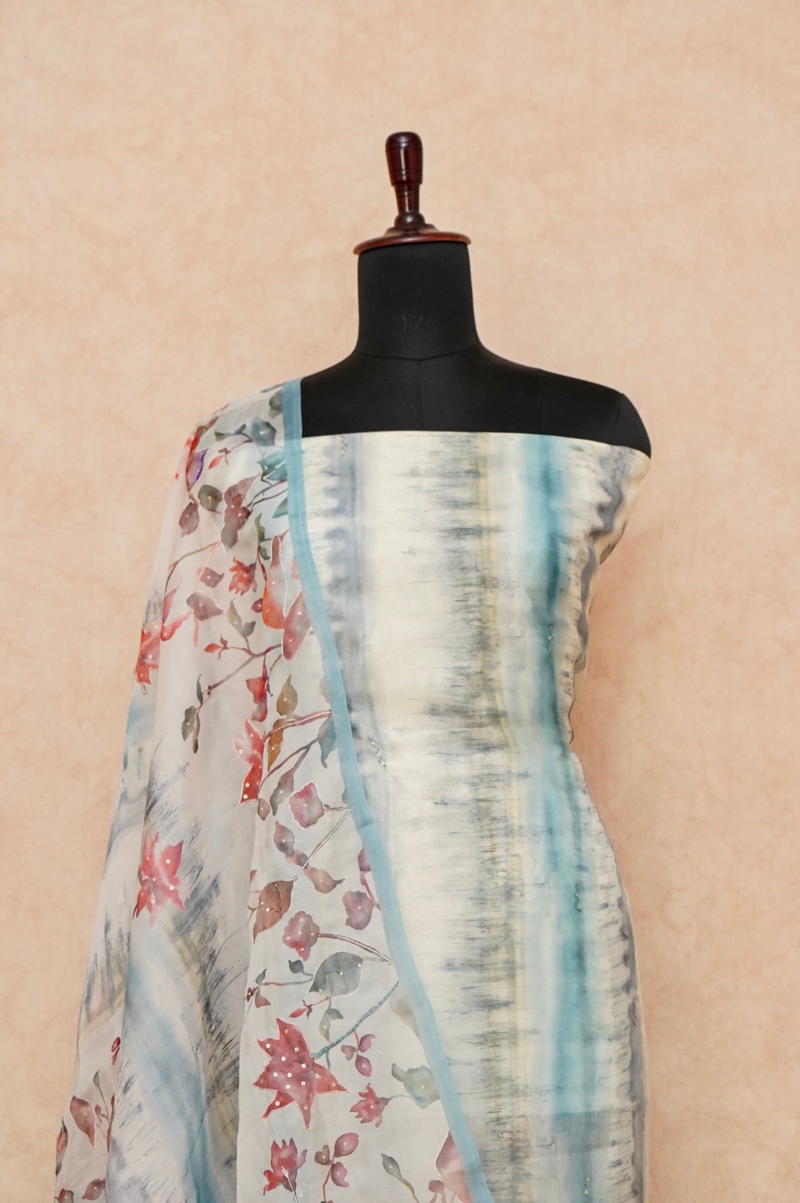 Handwoven Sky Blue Banarasi Organza Silk Suit