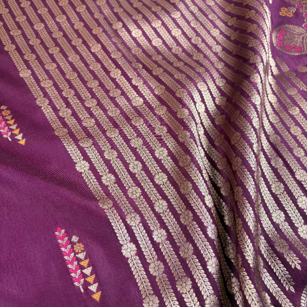 Wine Banarasi Mango Silk Saree