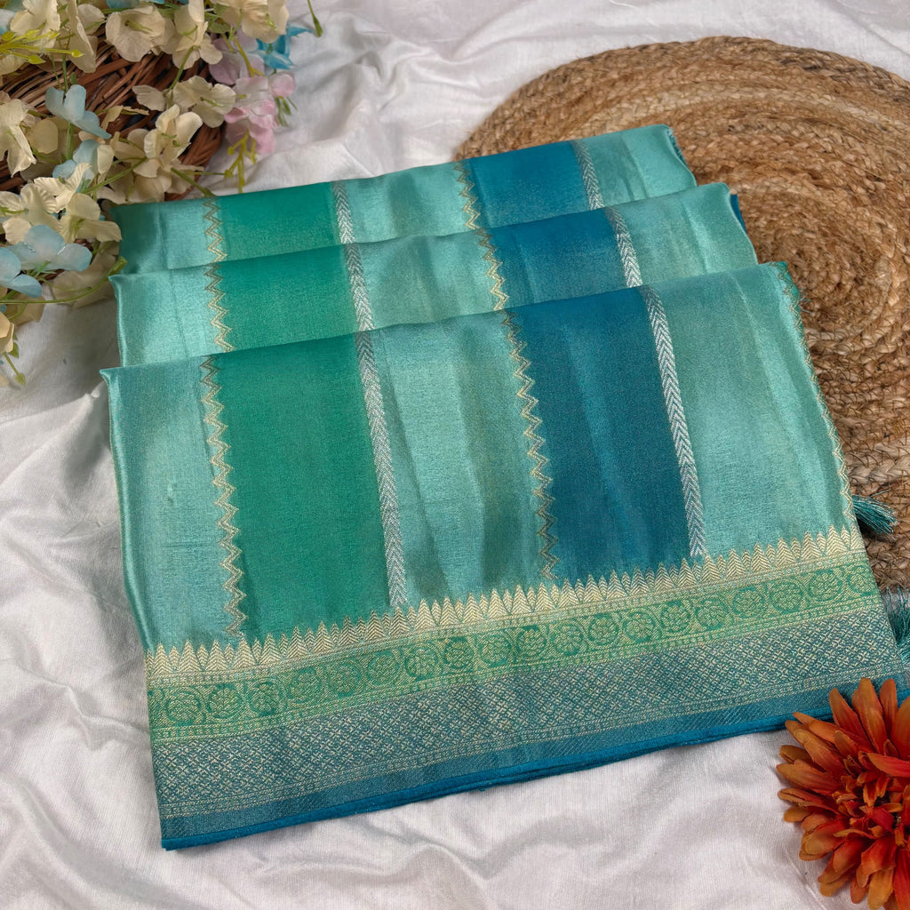 Shi Green Banarasi Rangkat Tissue Georgette Silk Saree