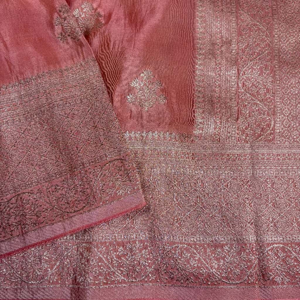 Light Peach Banarasi Katan Tissue Silk Saree