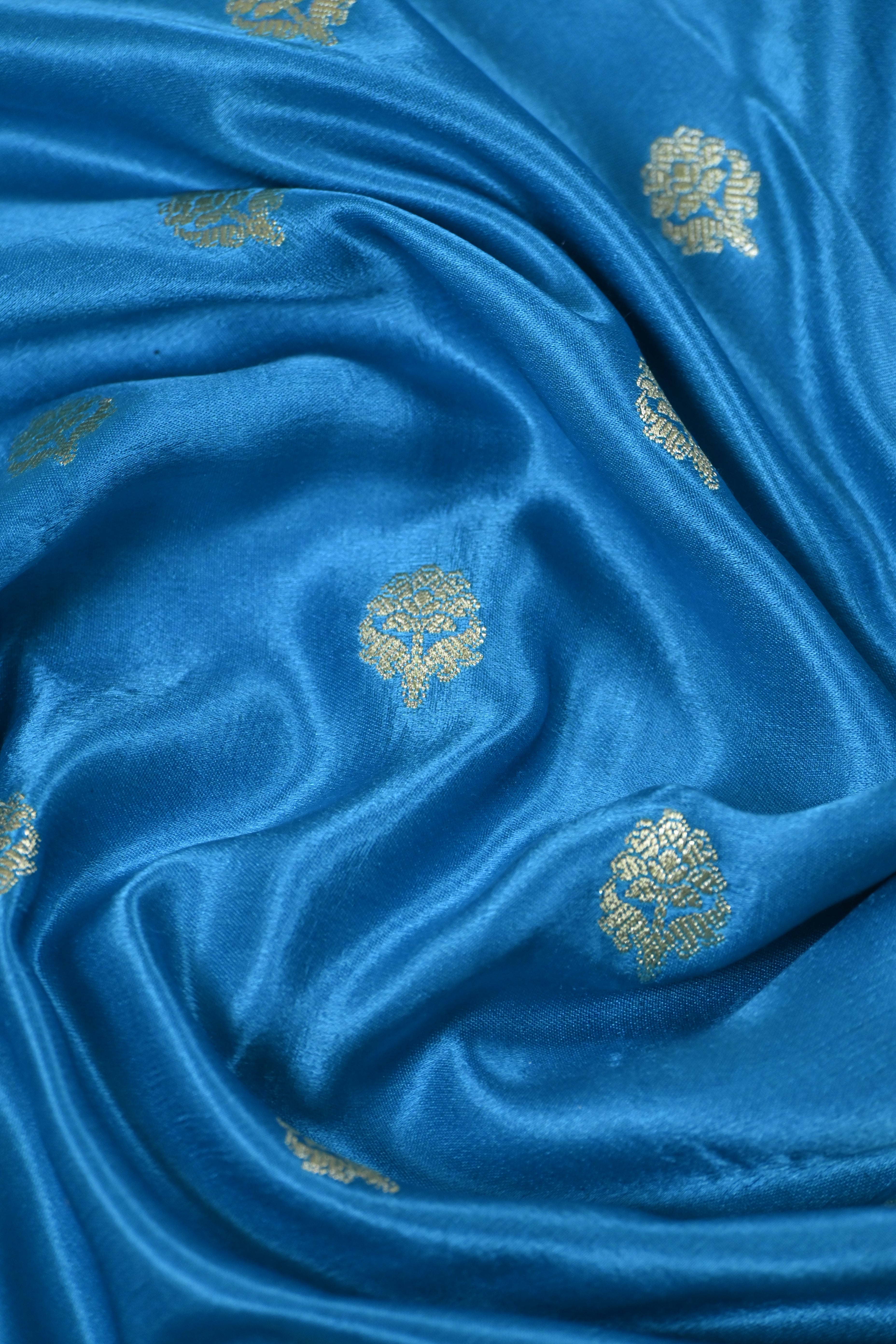 Blue Pure Banarasi Satin Mashru Silk Saree