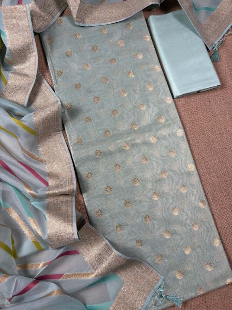 Sky Blue Banarasi Katan Tissue Silk Suit