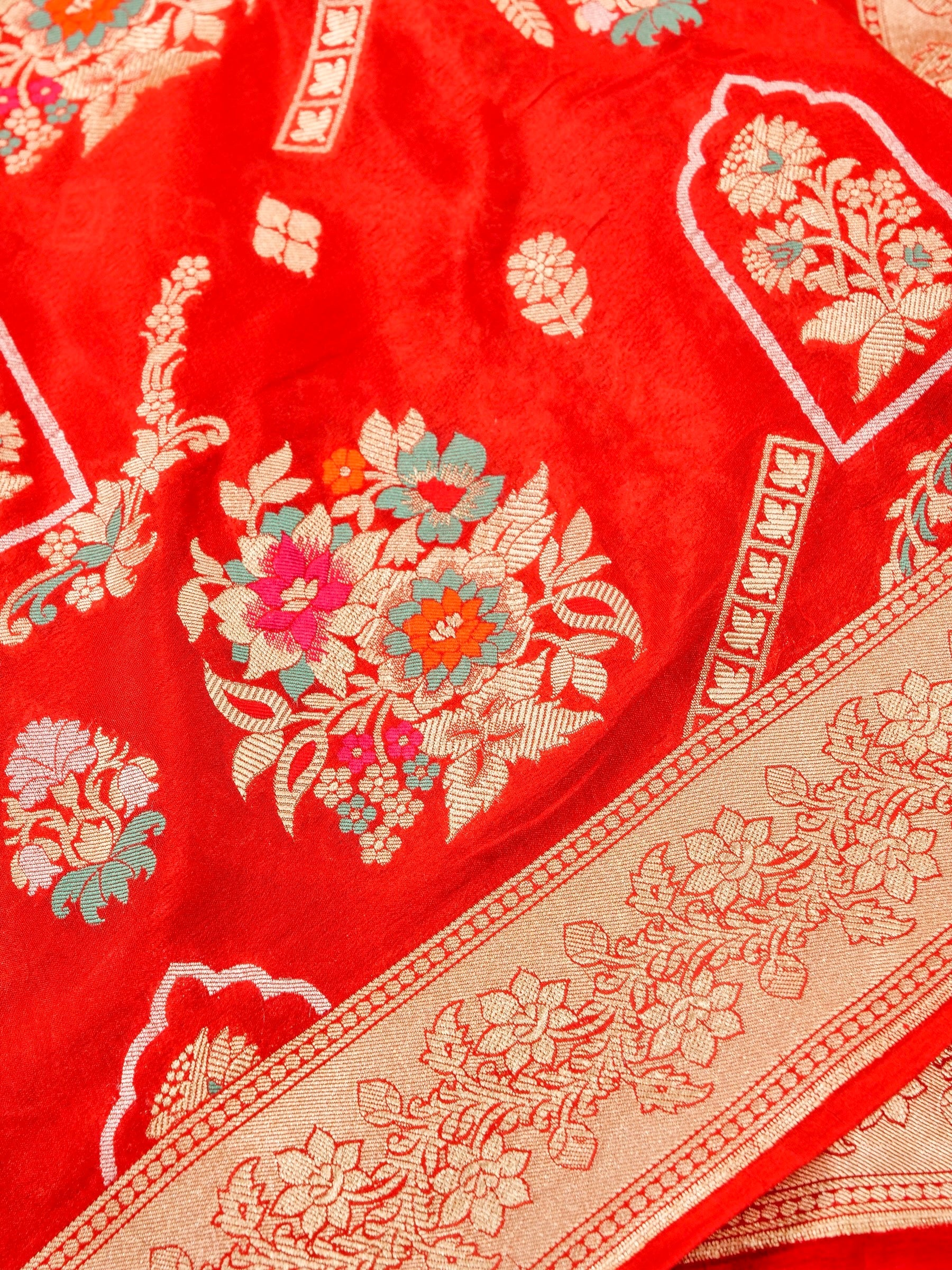 Handwoven Red Banarasi Khaddi Silk Saree
