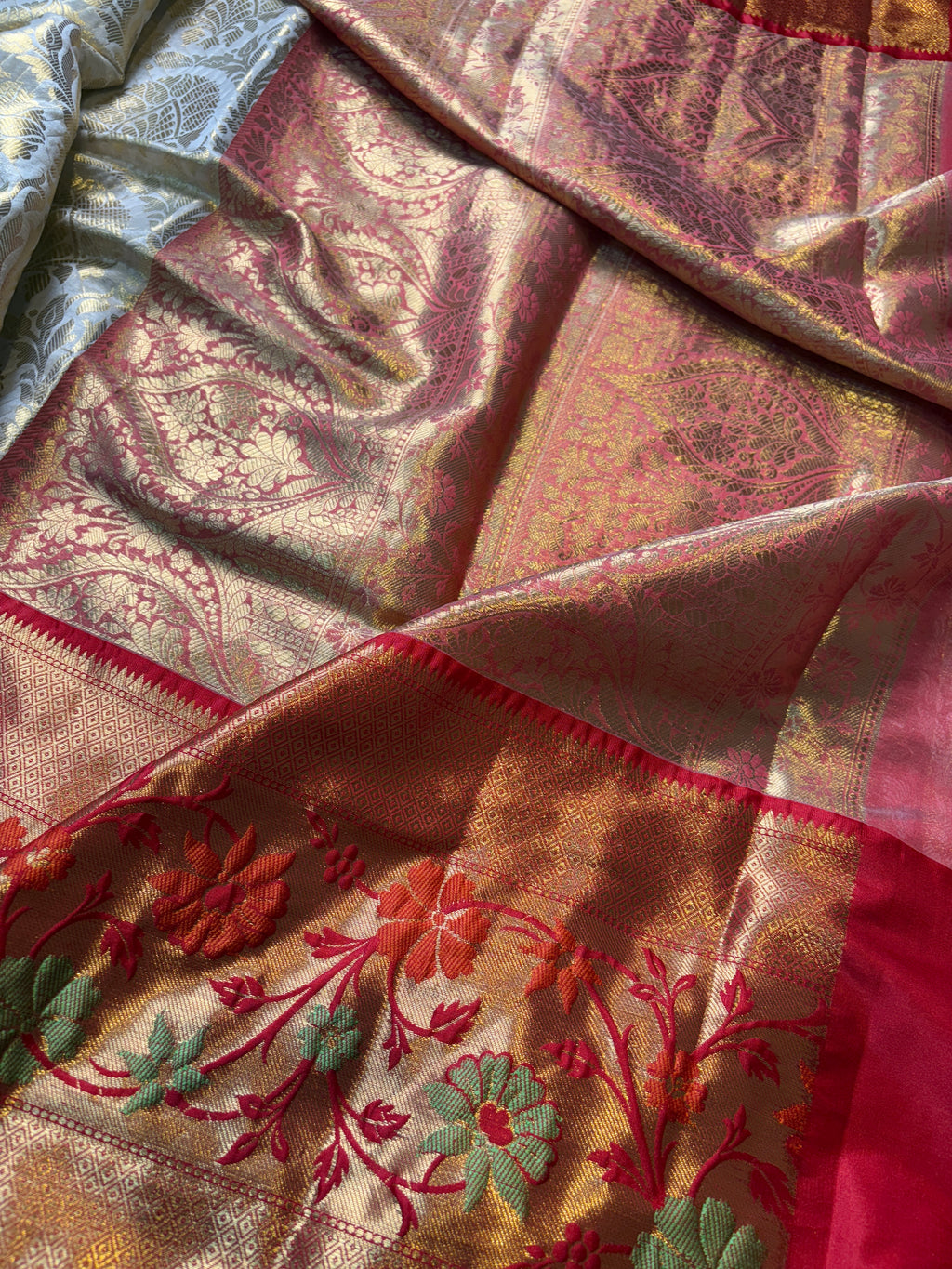 Contrast Banarasi Fancy Katan Brocade Meena Saree