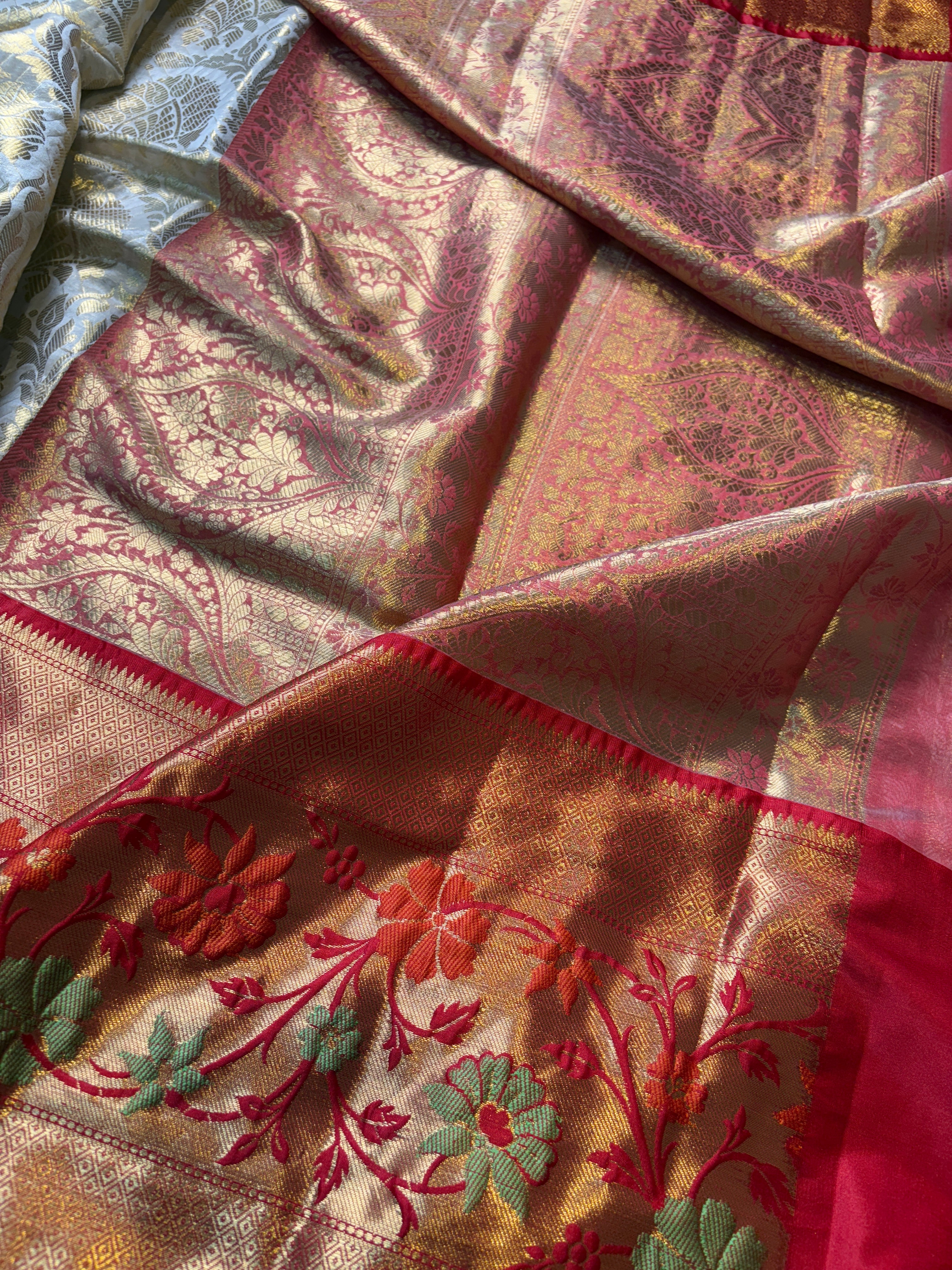 Contrast Banarasi Fancy Katan Brocade Meena Saree