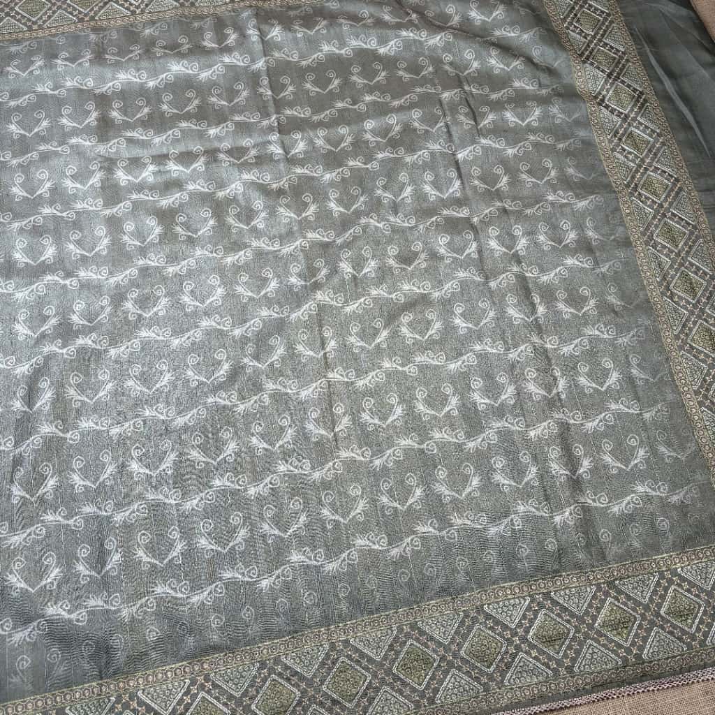 Grey Banarasi Tussar Matka Silk Saree