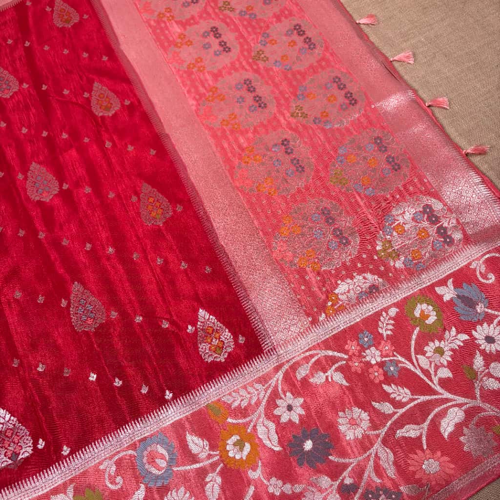 Red Banarasi Mashru Satin Silk Saree