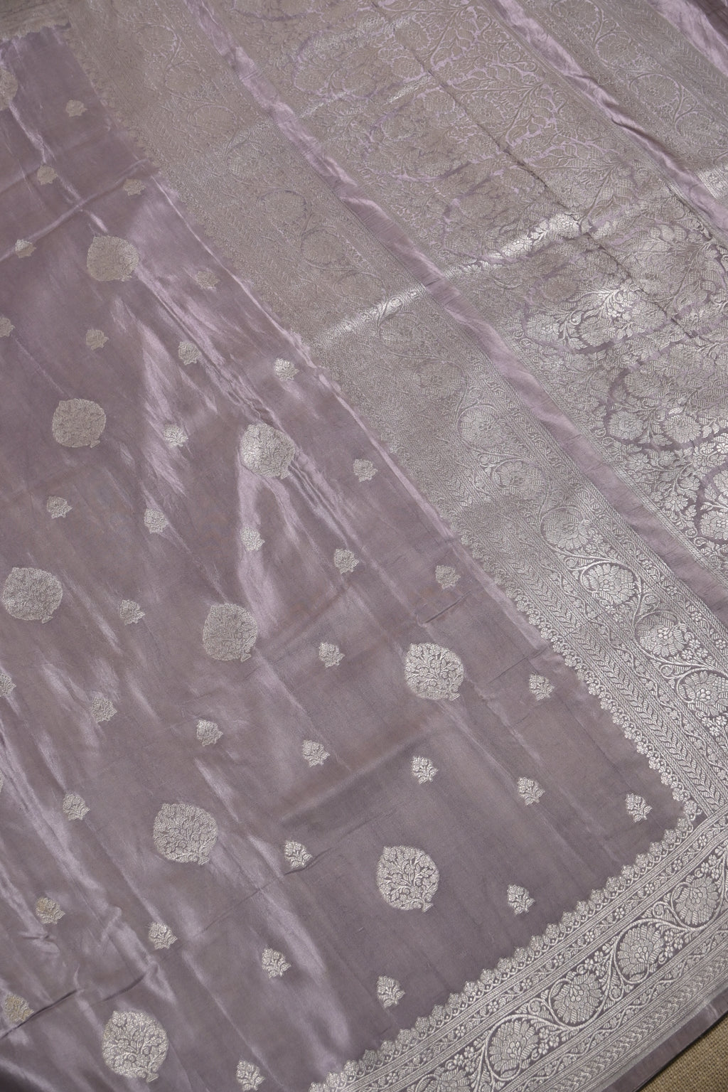 Dusty Lavender Pure Banarasi Satin Mashru Silk Saree