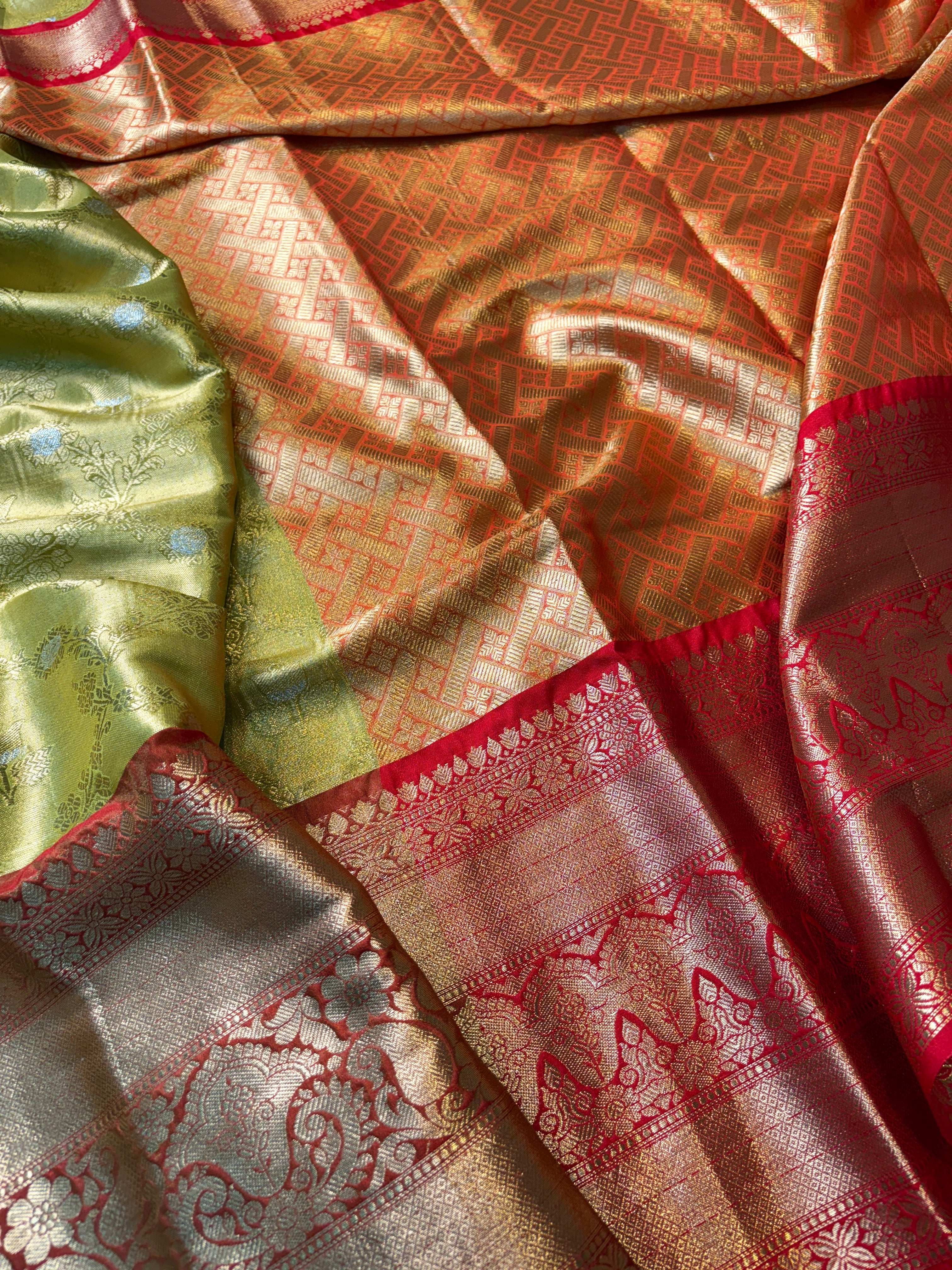 Contrast Banarasi Fancy Katan Tissue Alfi Saree