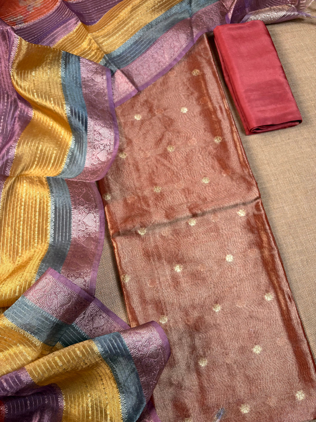 Bronze Banarasi Softy Silk Tissue Suit