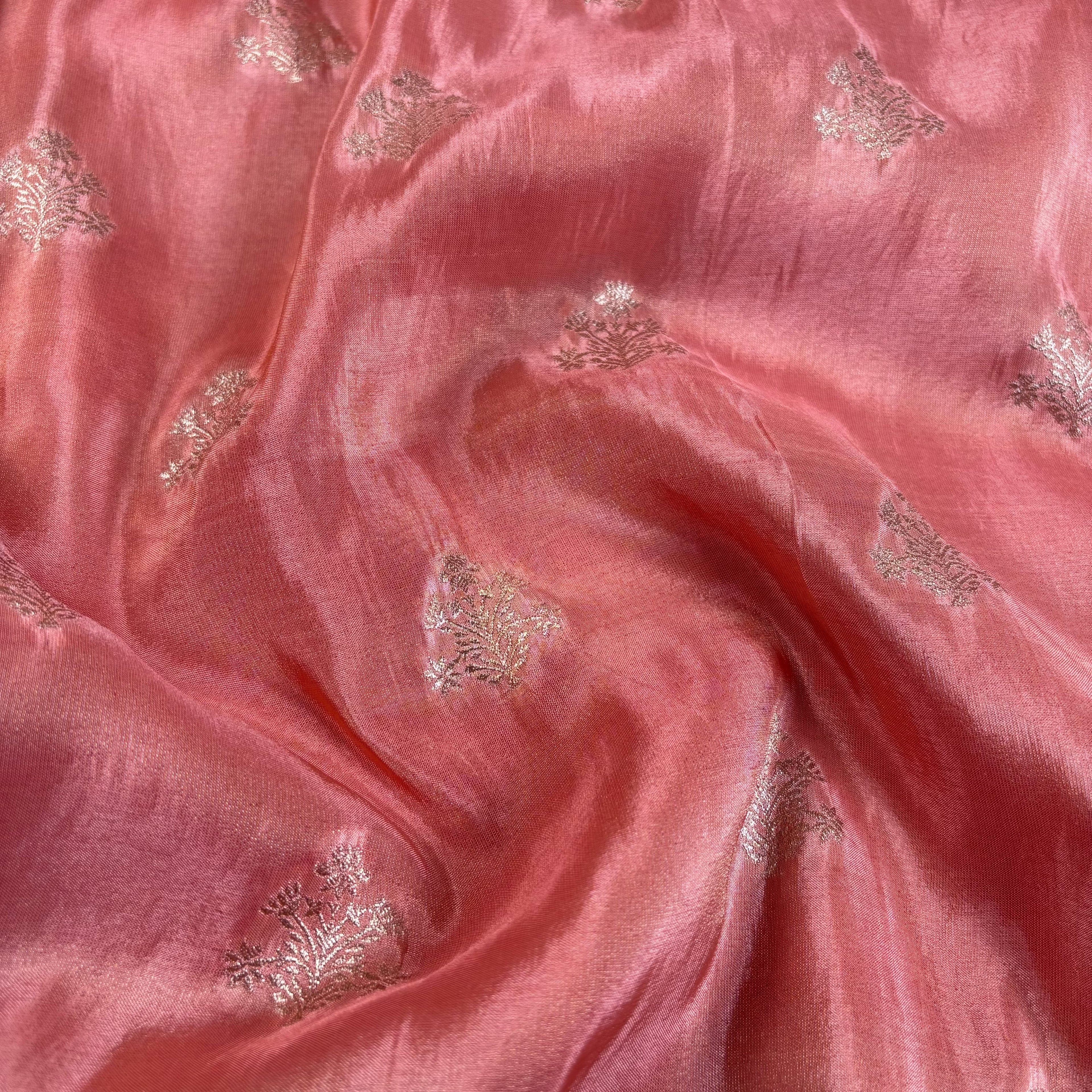 Light Peach Banarasi Katan Tissue Silk Saree