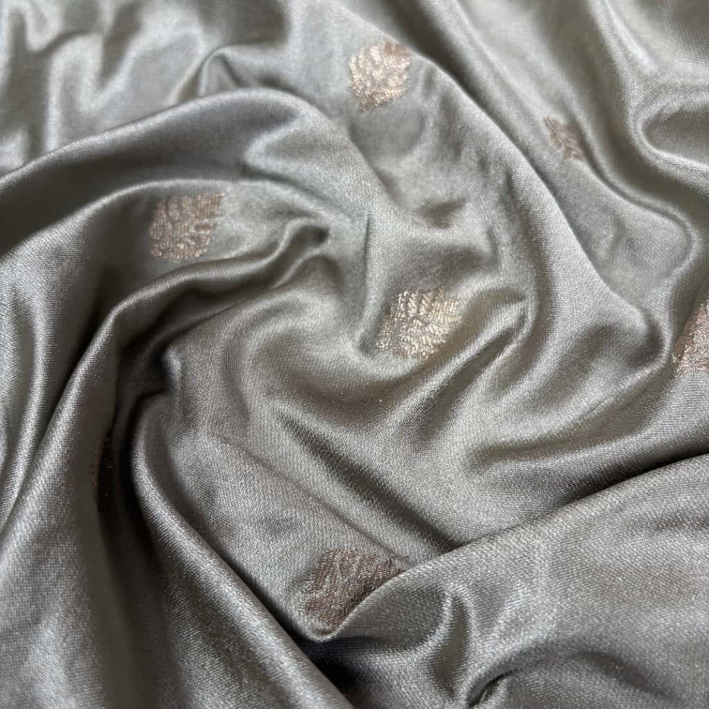 Light Grey Banarasi Mashru Satin Georgette Saree