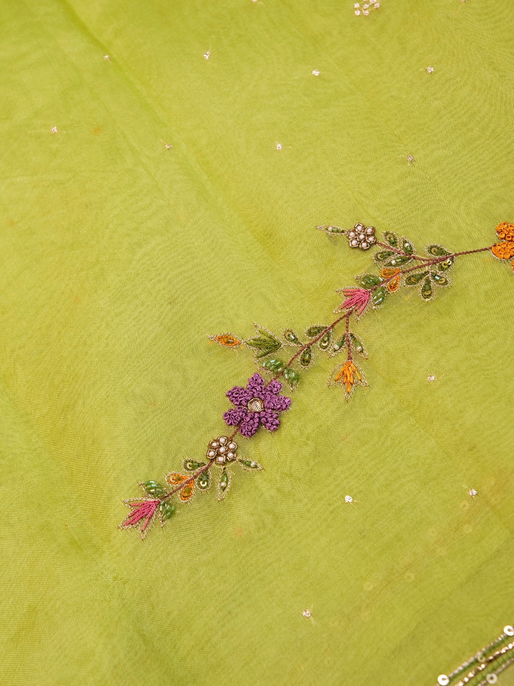 Handwoven Lime Green Banarasi Organza Silk Saree