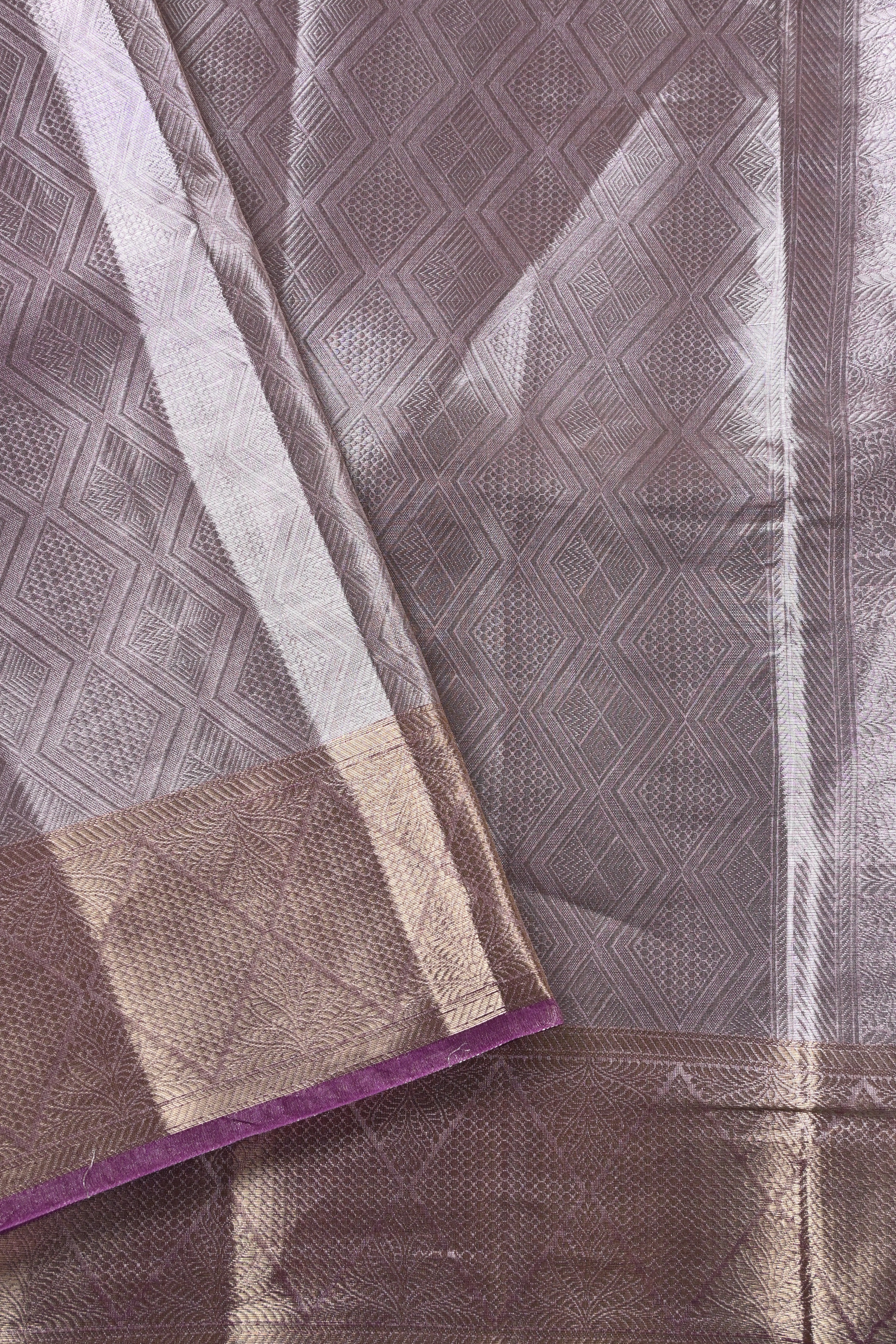 Baby Lilac Pure Banarasi Molten Tissue Silk Saree