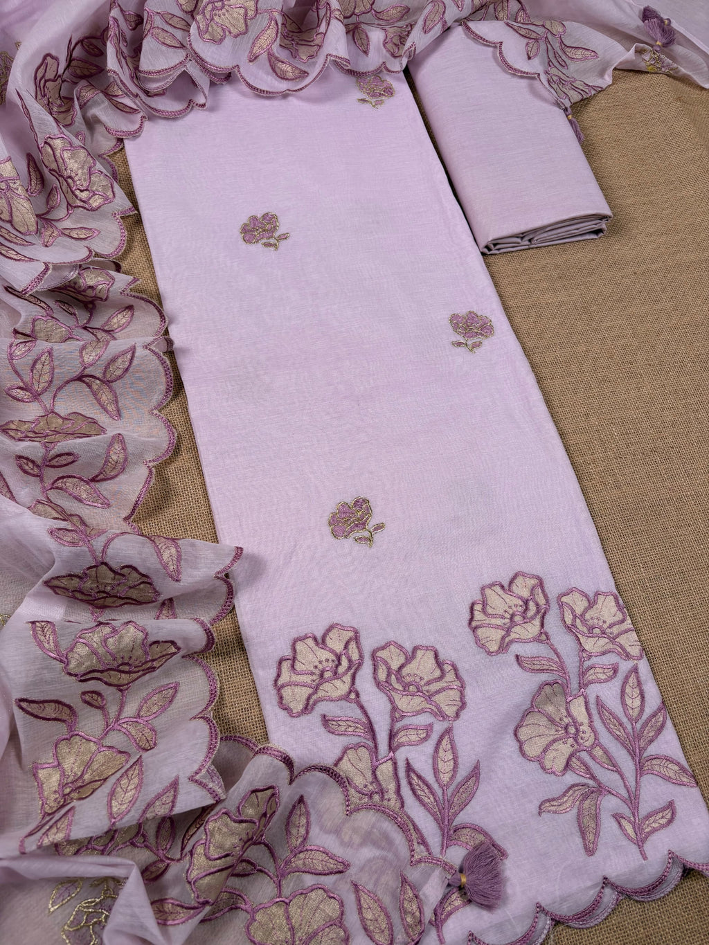 Baby Pink Banarasi Pure Mul-Mul Silk Suit