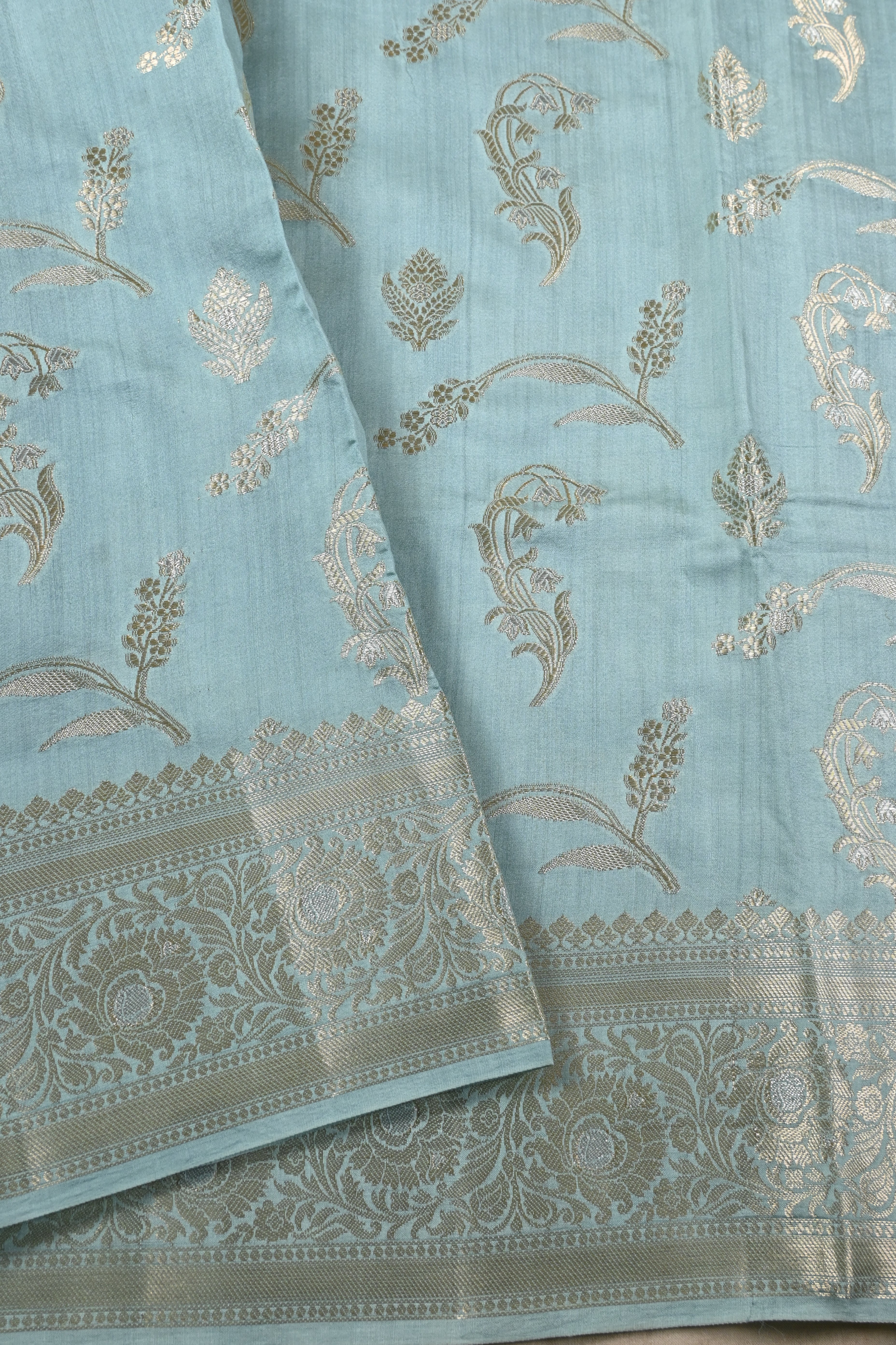 Lite Blue Pure Banarasi Moonga Silk Saree
