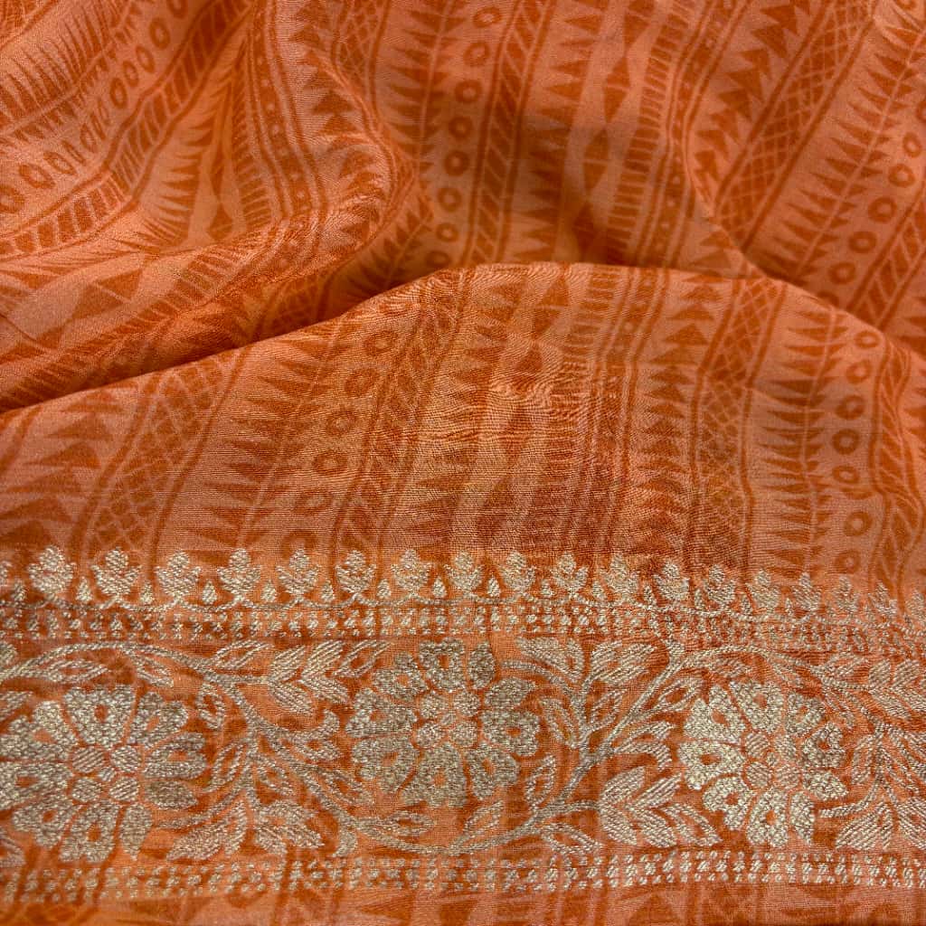 Orange Banarasi Khaddi Georgette Silk Saree
