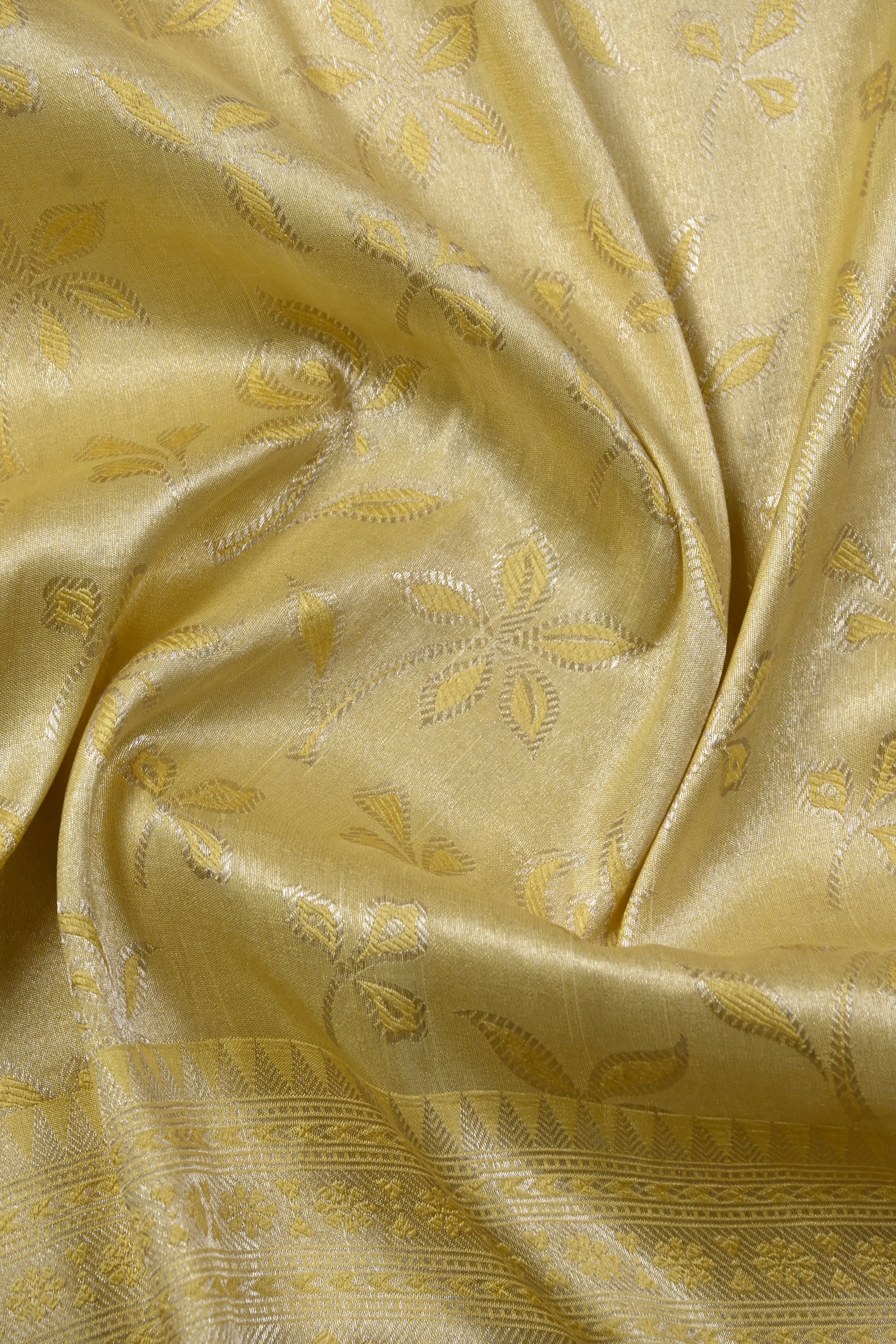 Yellow Pure Banarasi Katan Tissue Silk Saree